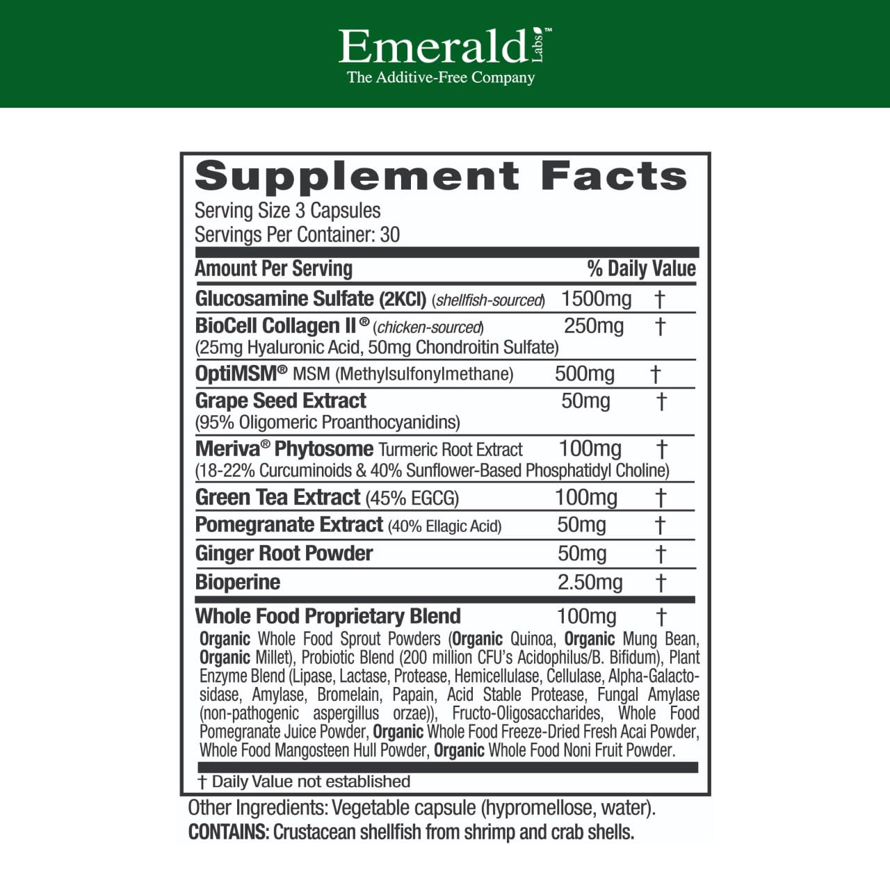 EMERALD LABS Joint Health - Biocell II Collagen, OptiMSM, Glucosamine, Meriva Turmeric Curcuminoids & More - Joint Health, Mobility & Flexibility Support* - 90 Vegetable Capsules (30-Day Supply) EMERALD LABSAu supplements