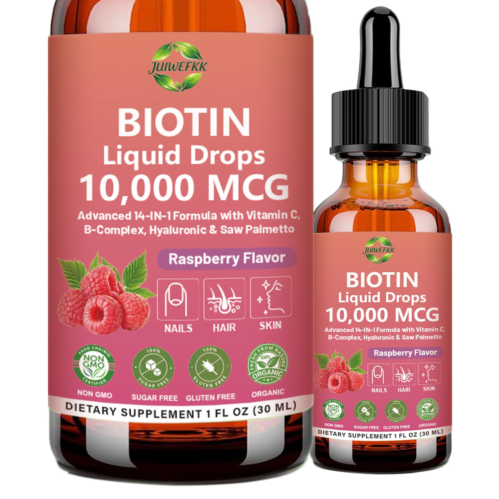 Pure Biotin 10000mcg Liquid Drop Optimal Solutions Hair Skin & Nails Vitamins Support w. Collagen Keratin Hyaluronic Acid Saw Palmetto, Biotin(Vitamin B7) for Hair Growth & Cellular Energy JUIWEFKKAu supplements