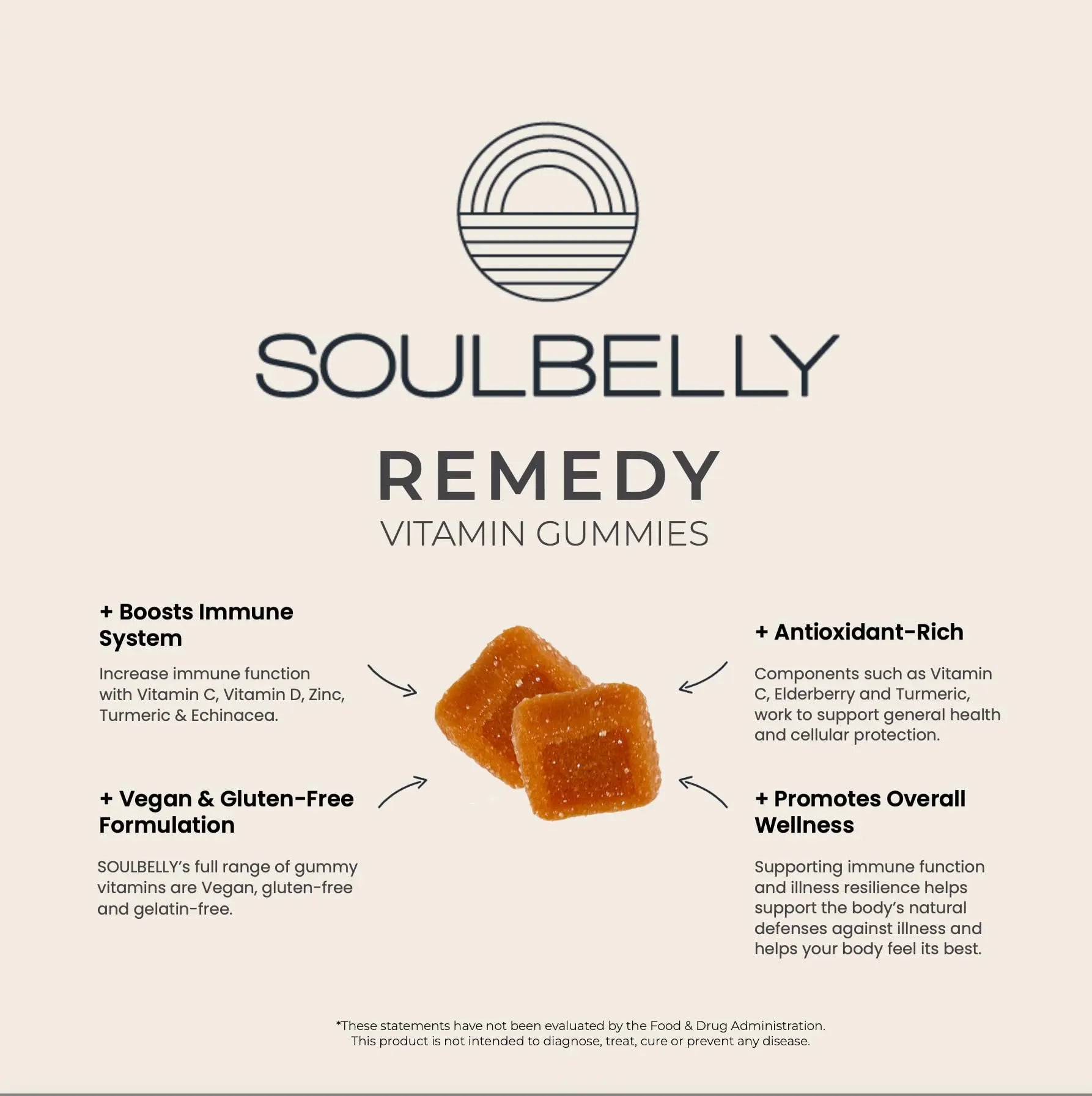 SOULBELLY Super Immunity | Remedy Vitamin Gummies for Immune Support | Vegan | Gluten-Free | Non-GMO | 60 Count SOULBELLYAu supplements
