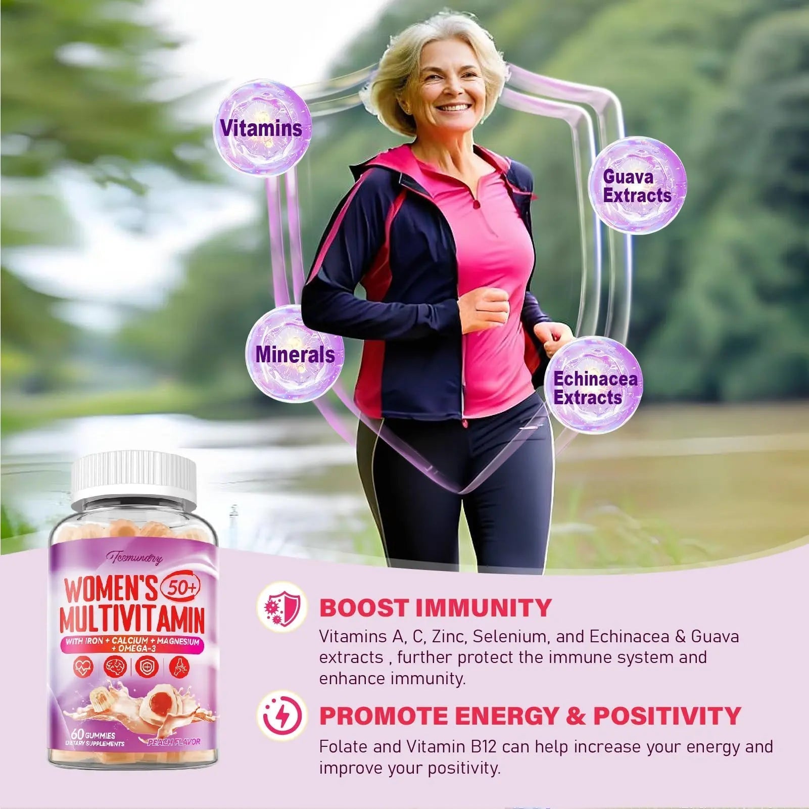 Multivitamin Gummies for Women 50 Plus - with Omega 3, Coenzyme Q10, Iron, Calcium, Zinc, Vitamin A, C, D3, E, K2, B Complex, Folate TcemundryAu supplements