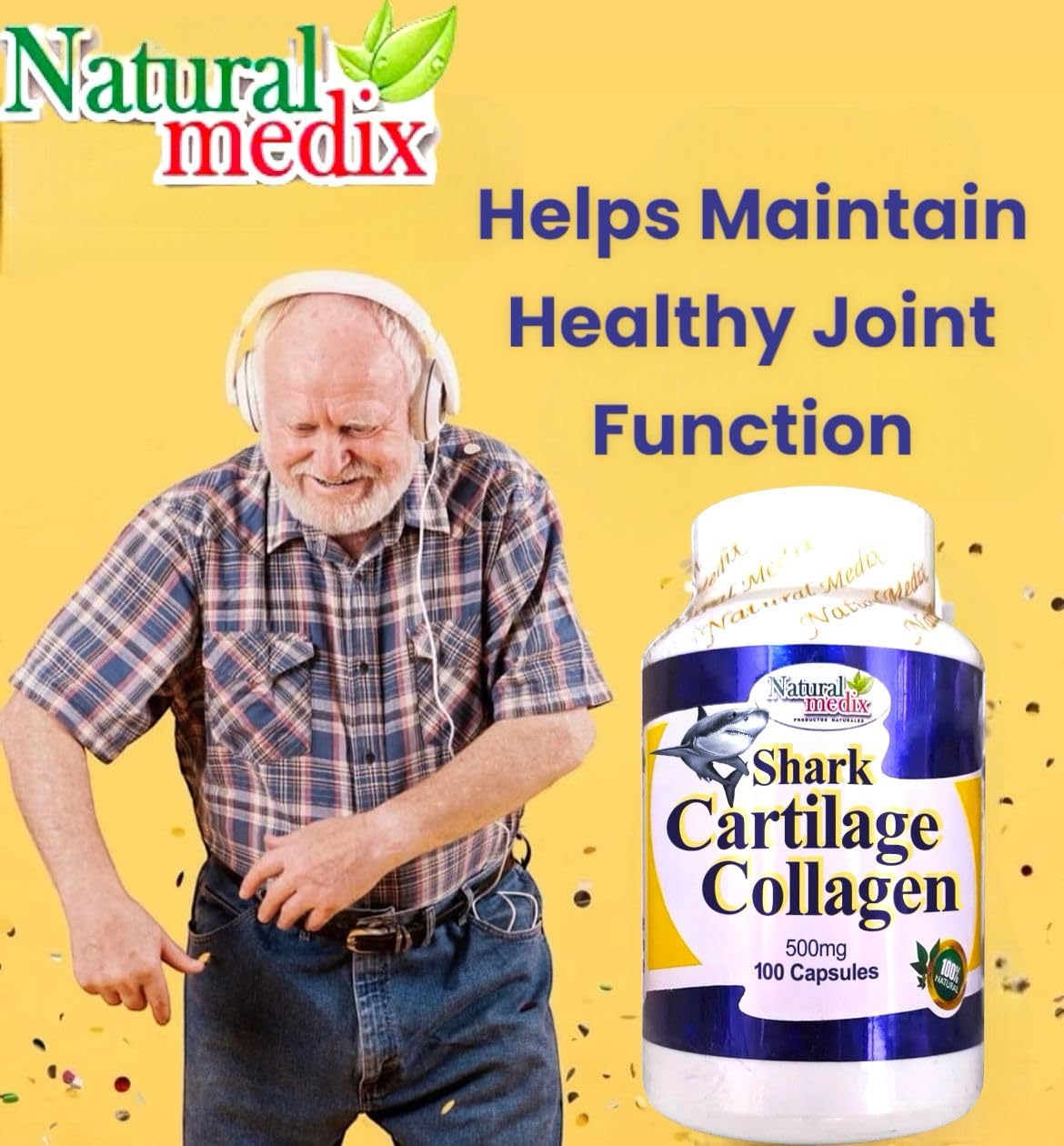 Natural medix Cartilage – Joint Support Supplement with Glucosamine, Collagen & Magnesium – 100 Caps - Cartílago de Tiburon Natural medixAu supplements