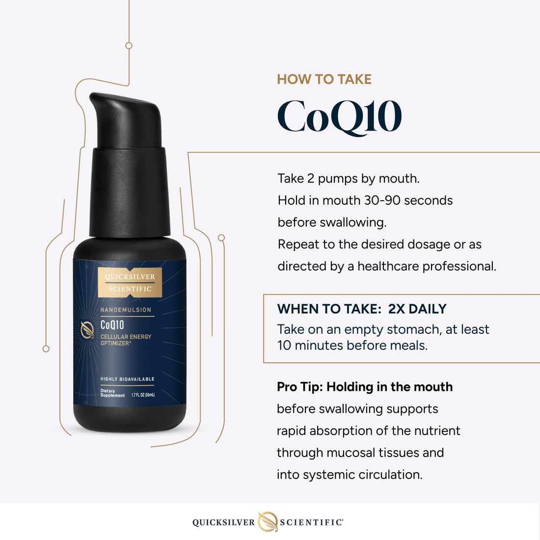 Quicksilver Scientific CoQ10 Nanoemulsion - Liposomal Coenzyme Q10 Cardiovascular Support & Cellular Energy Supplement - Fast Absorbing Liquid (1.7oz / 50ml) Quicksilver ScientificUS supplements