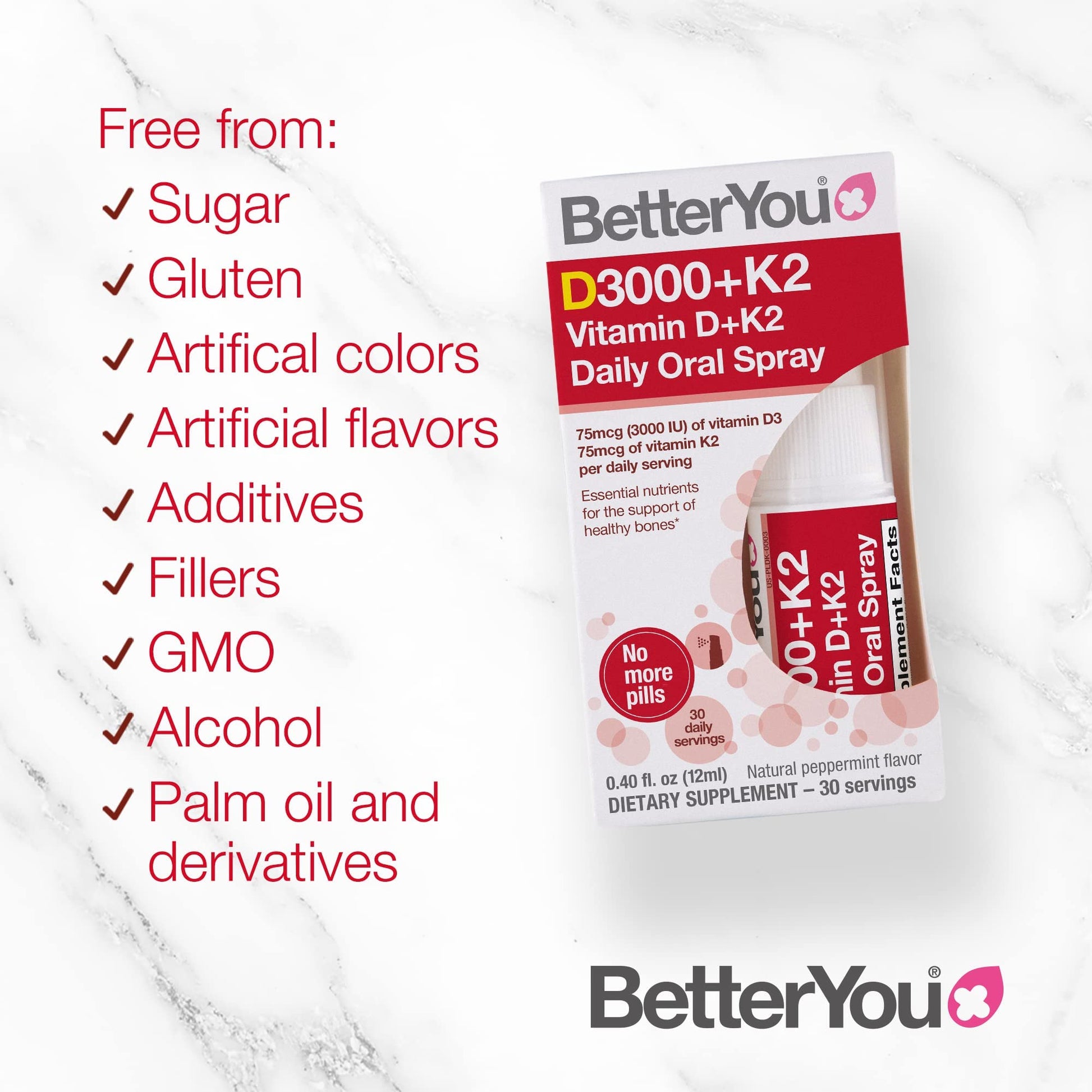 BetterYou D3000 + Vitamin D + K2 Spray 12ml BetterYouUS supplements