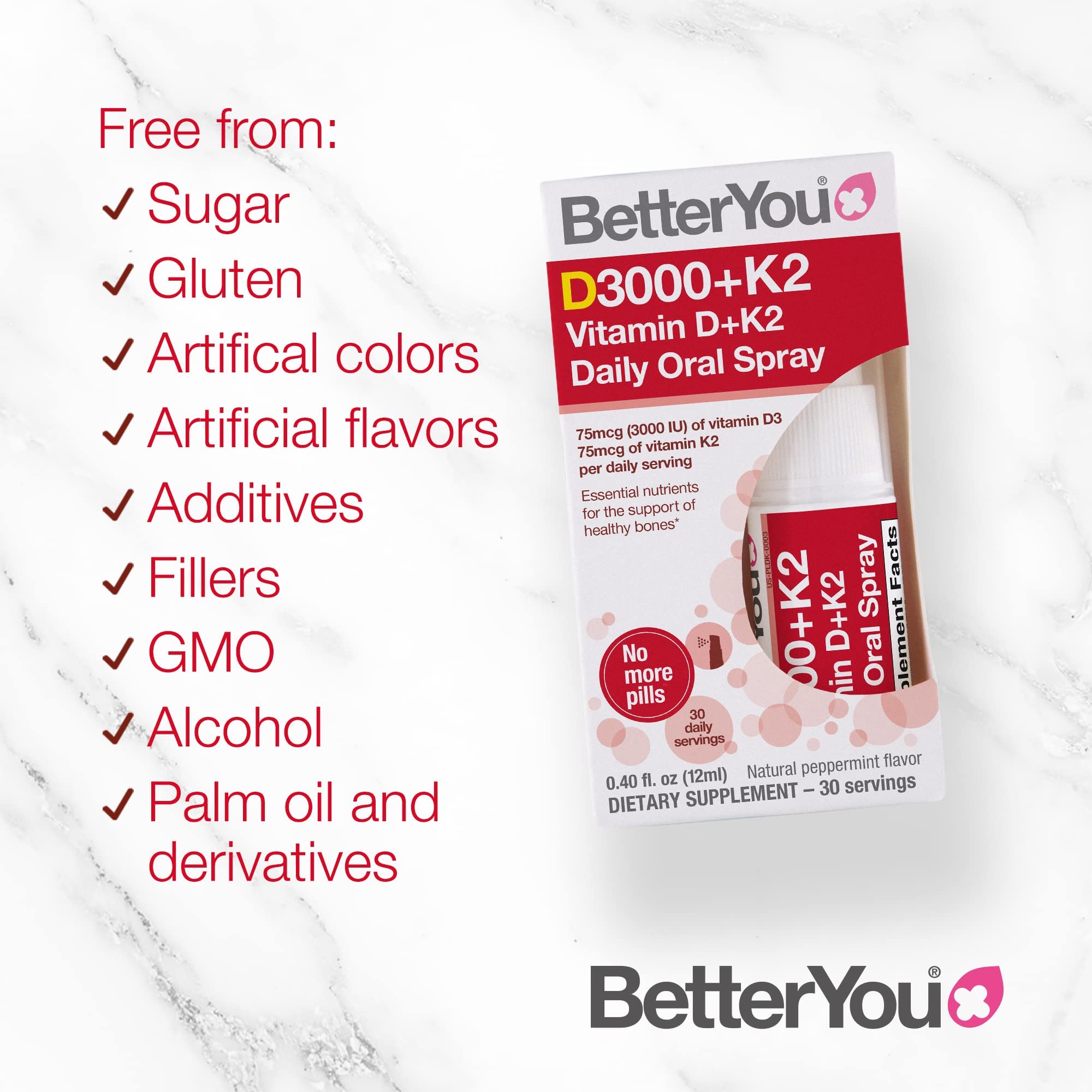 BetterYou D3000 + Vitamin D + K2 Spray 12ml BetterYouUS supplements