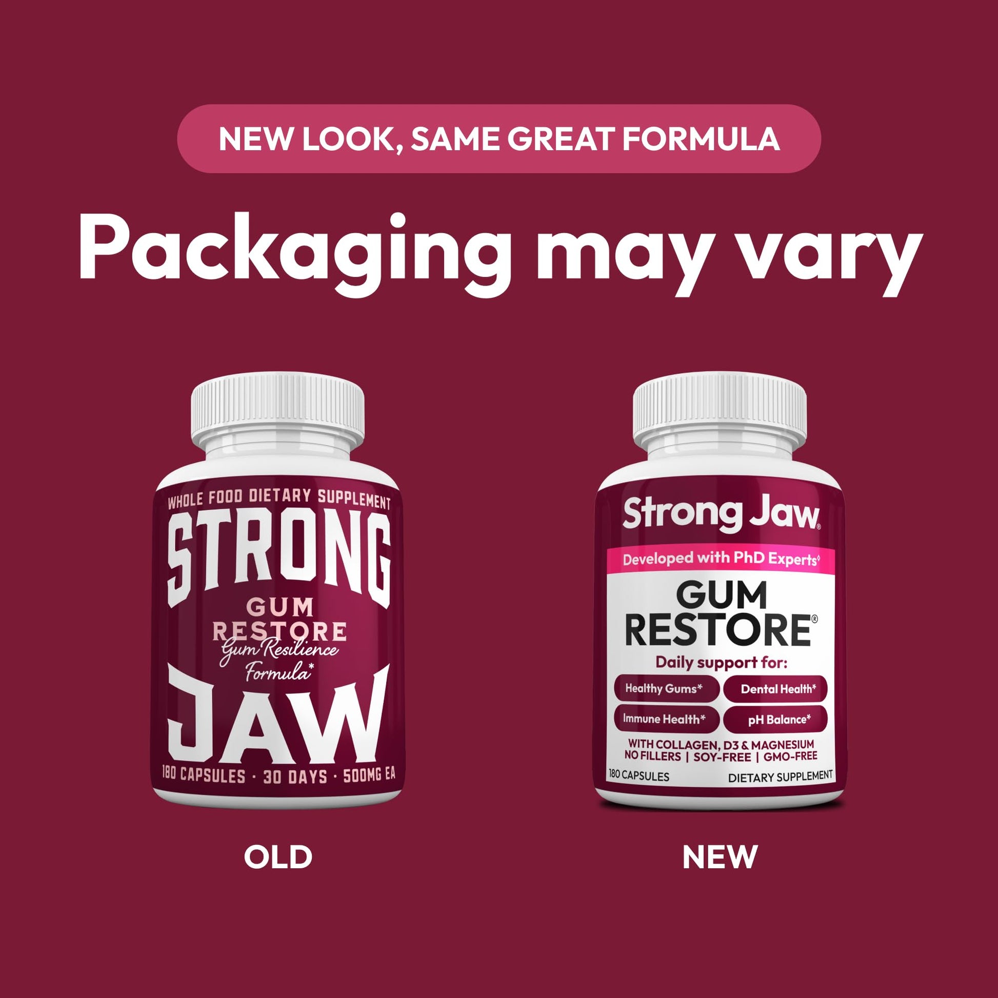 Strong Jaw Gum Restore - Gum Repair for Receding Gums | Teeth Magnesium Supplements, Oral Care, Remineralizing Dental Health Vitamins for Adults | 1 Month Supply, 180 Capsules, Made in USA Strong JawAu supplements