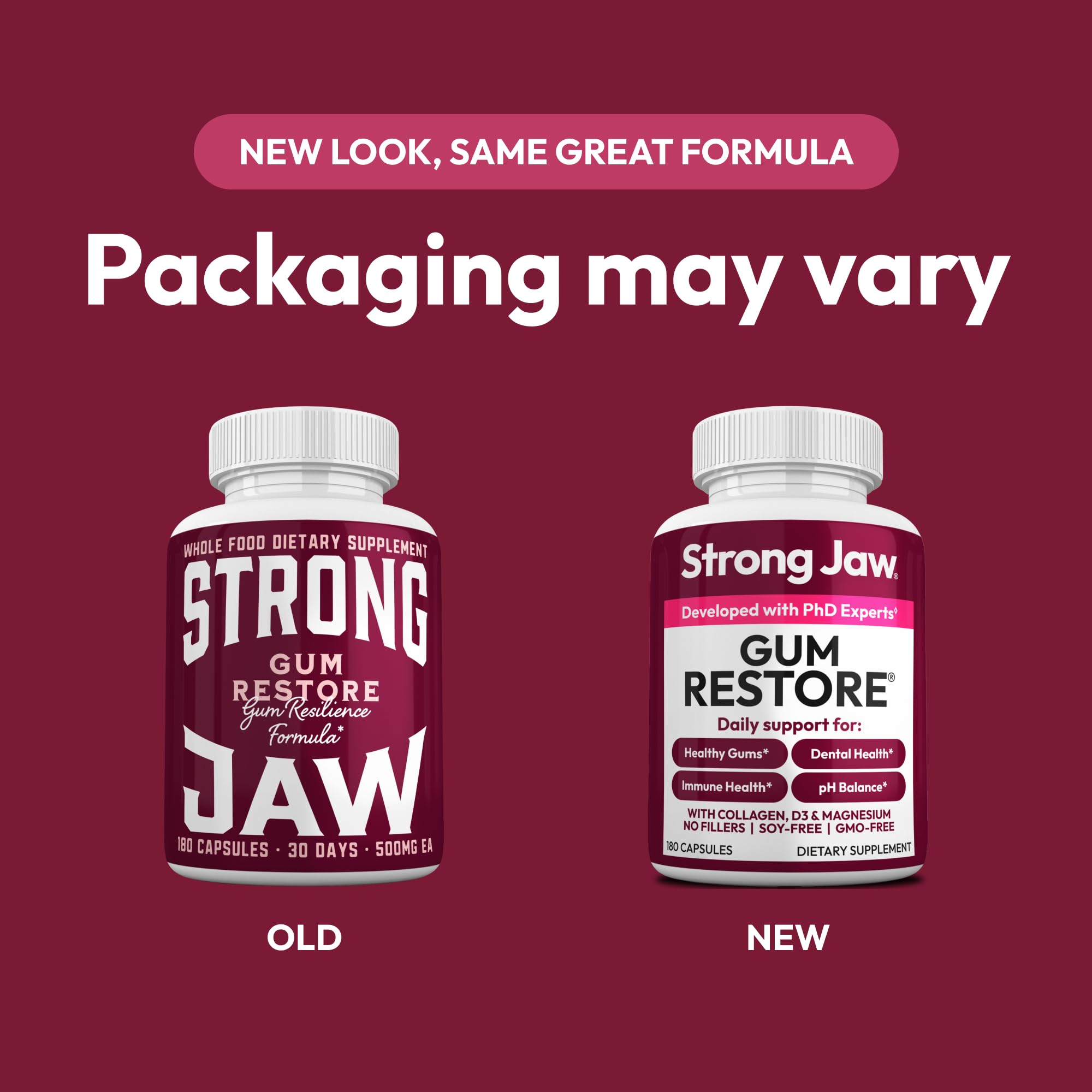 Strong Jaw Gum Restore - Gum Repair for Receding Gums | Teeth Magnesium Supplements, Oral Care, Remineralizing Dental Health Vitamins for Adults | 1 Month Supply, 180 Capsules, Made in USA Strong JawAu supplements
