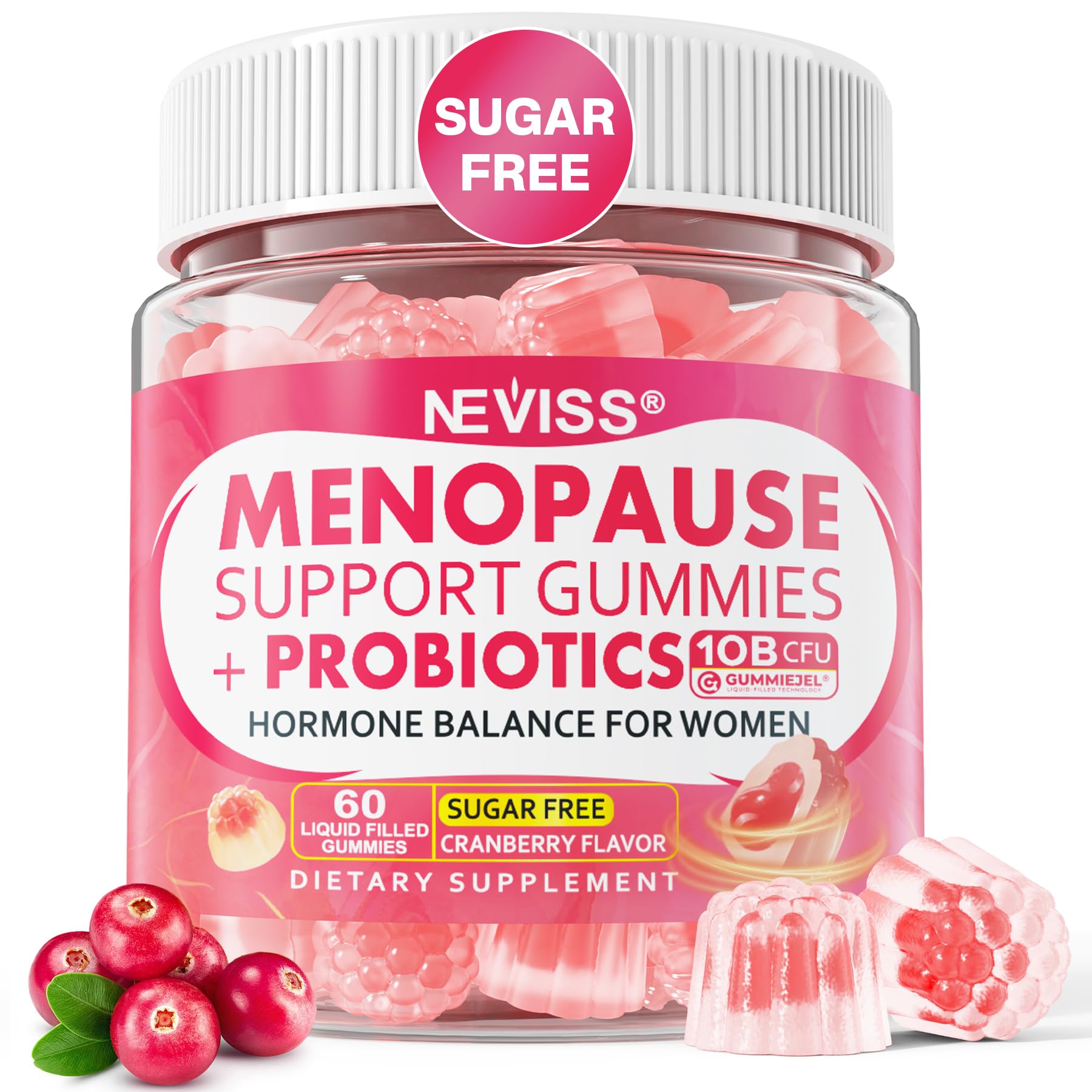 Sugar Free Menopause Supplement Gummies for Women, Menopause Probiotics (10 Billion CFU) Filled Gummy with Ashwagandha, Dong Quai & Black Cohosh for Hot Flashes, Night Sweats, Mood Swings, Gut Health NEVISSAu supplements