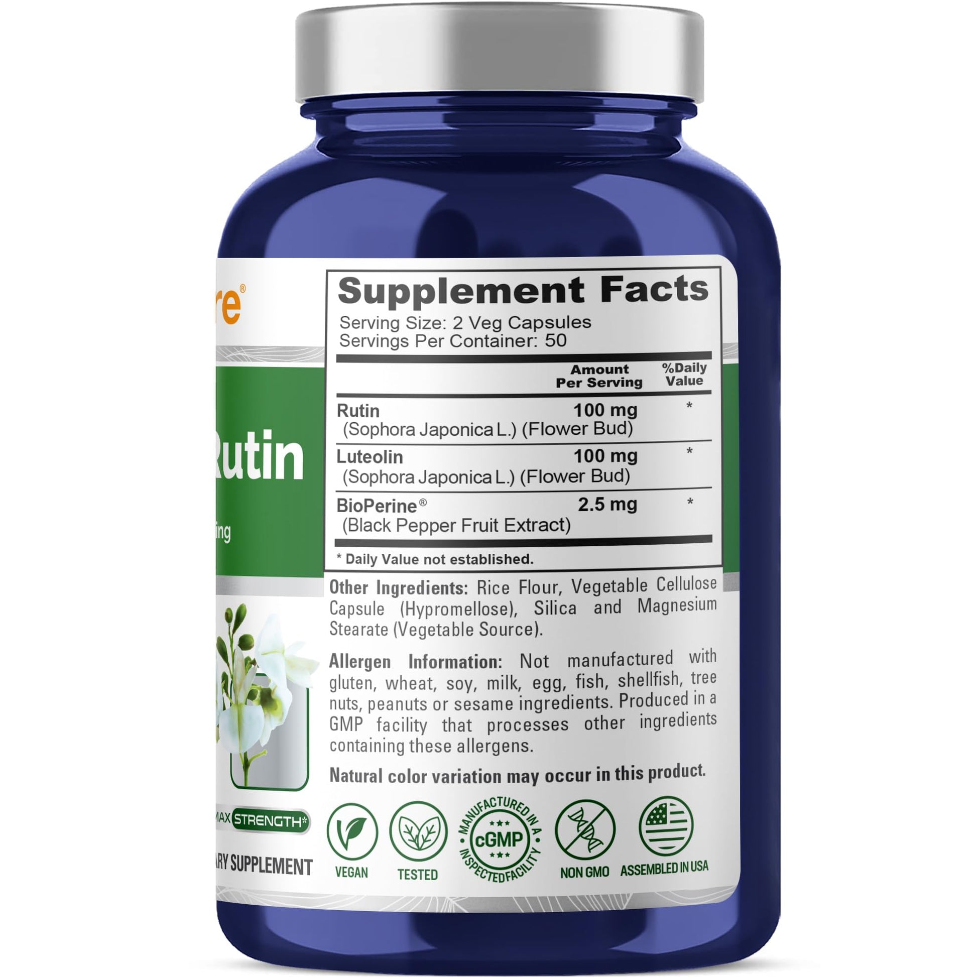 NusaPure Luteolin Complex with Rutin 200 mg | 100 Capsules | Vegetarian, Non-GMO & Vegan Flavonoid Formula NusaPureAu supplements