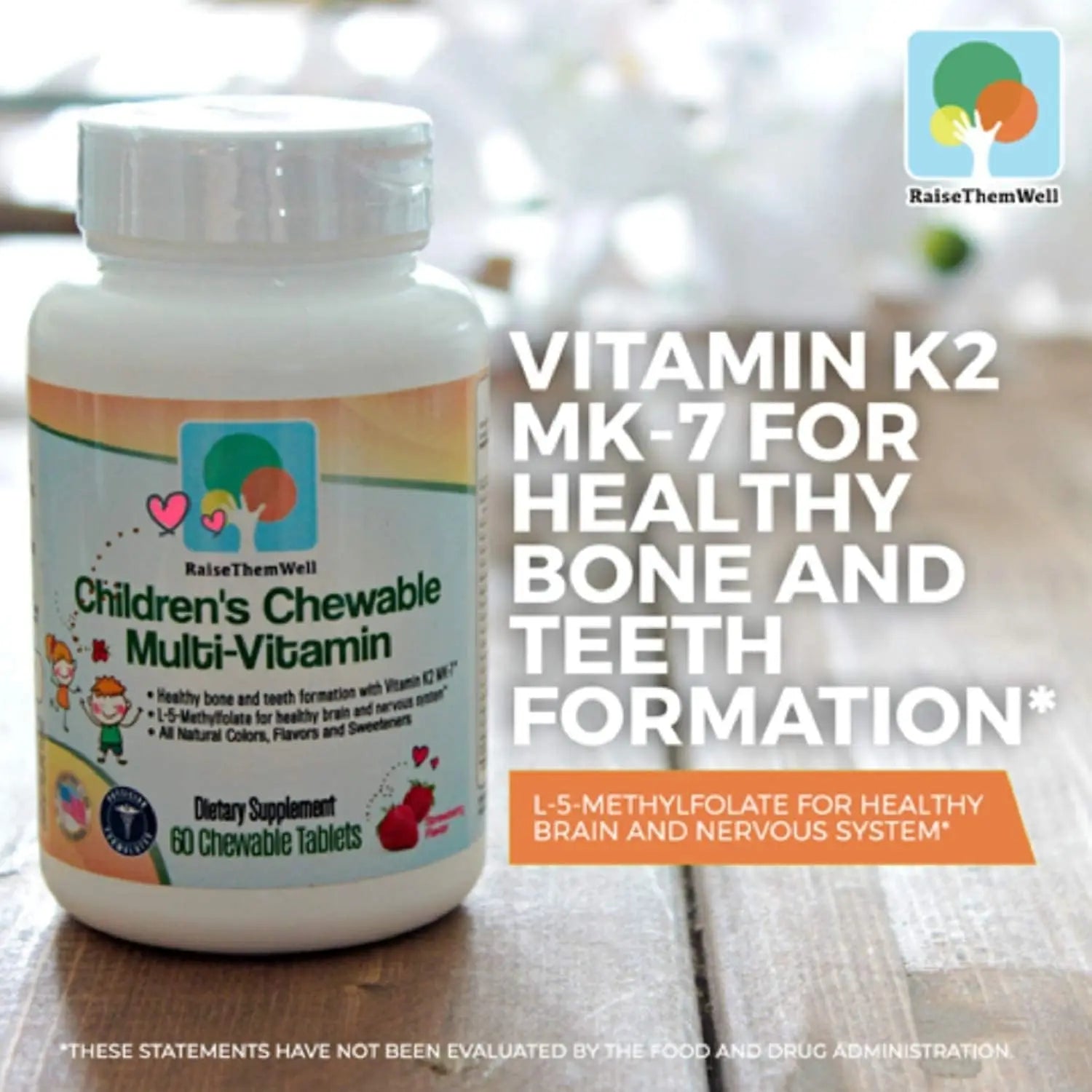 Raise Them Well Tasty Chewable Kids Multivitamin, All-Natural Colors, Flavors & Sweeteners, Daily Essential Vitamins for Children, Easy-to-Chew Vitamins, Strawberry Raise Them WellAu supplements