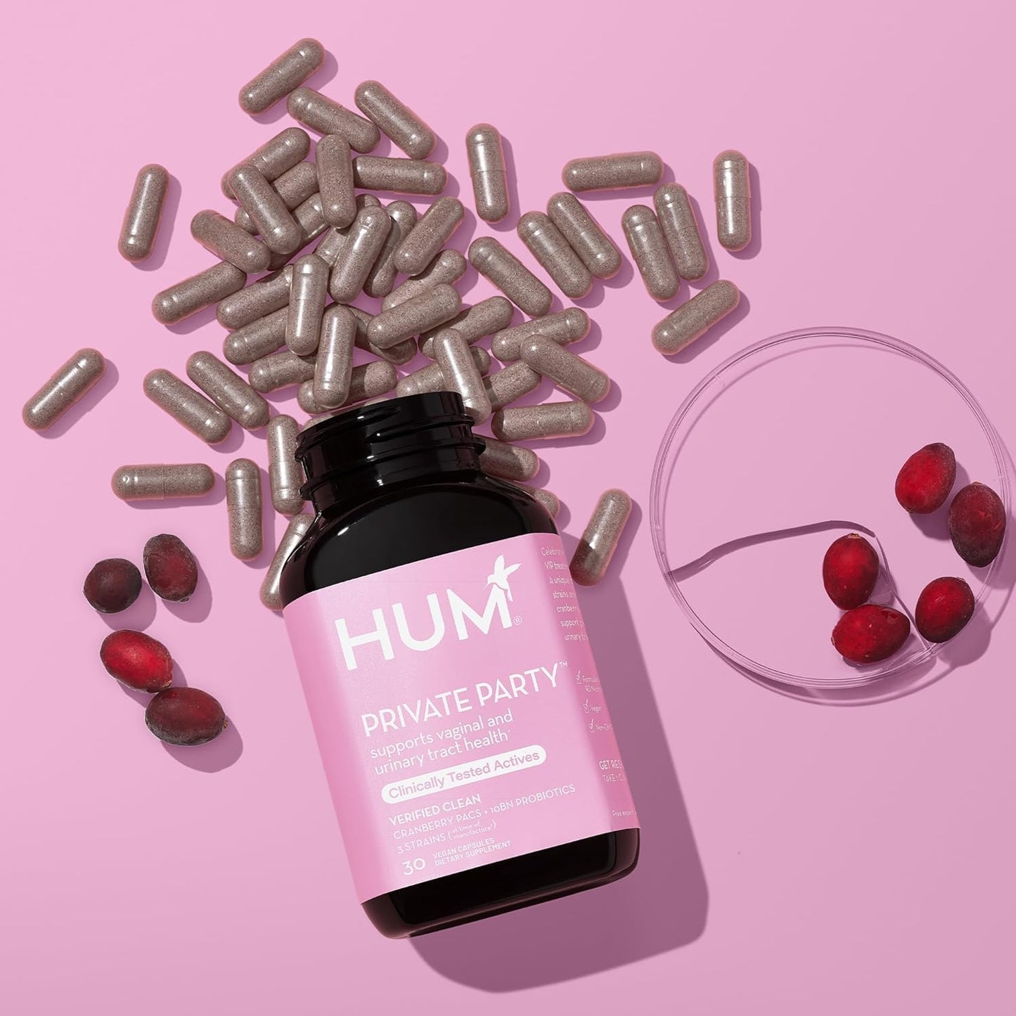 HUM Private Party Pills - Vaginal Probiotics for Women's Ph Balance with Cranberry HUMUS supplements