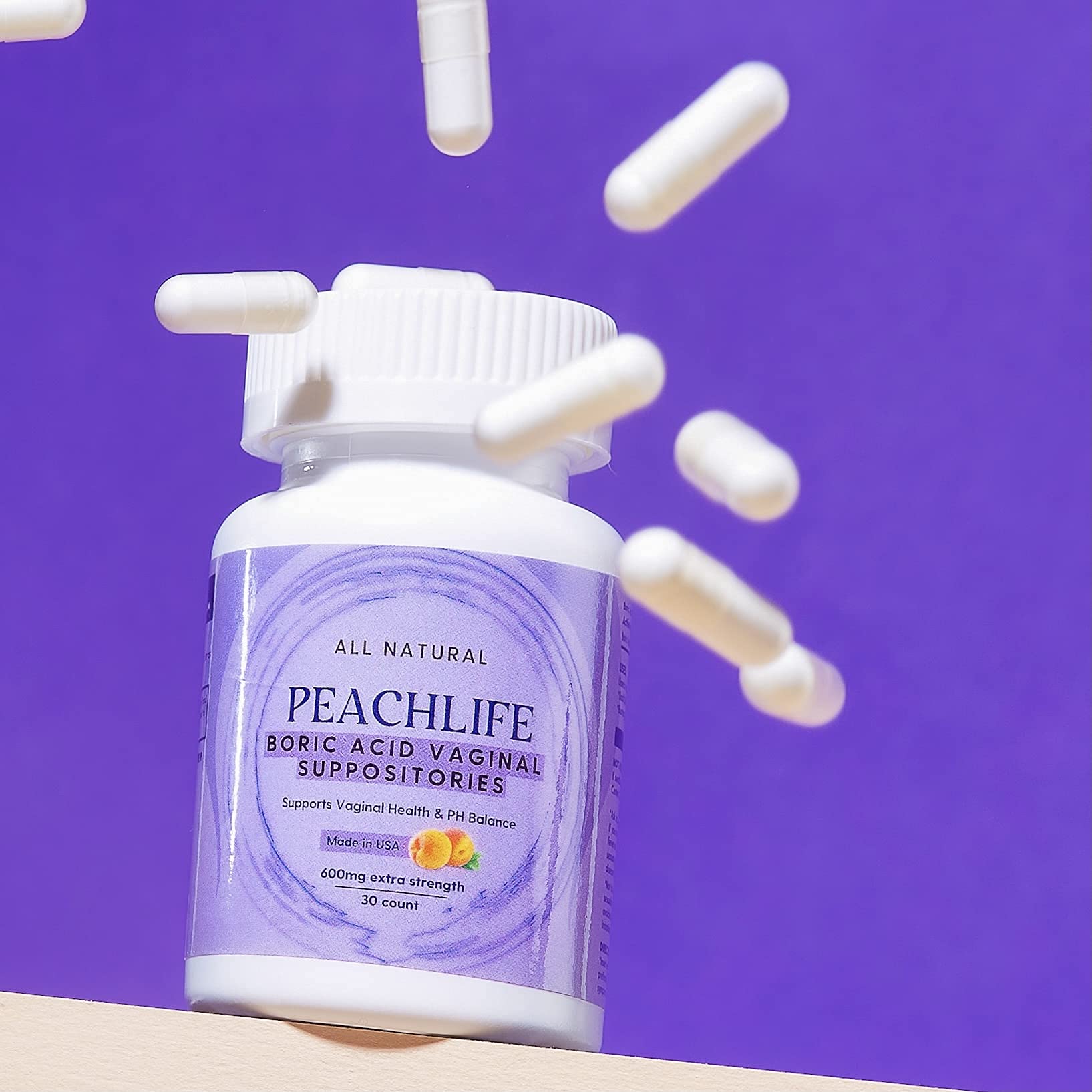 Peachlife Boric Acid Suppositories in Vegetable Capsules - USA Made - Vaginal pH PeachlifeAu supplements