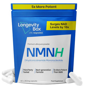 Longevity Box NMNH NMN Alternativen 250mg - 5X More Potent Dihydronicotinamide Mononucleotide NAD+ Booster for Peak Cellular Energy, DNA Repair & Healthy Aging - 60 Advanced Capsules Longevity BoxAu supplements