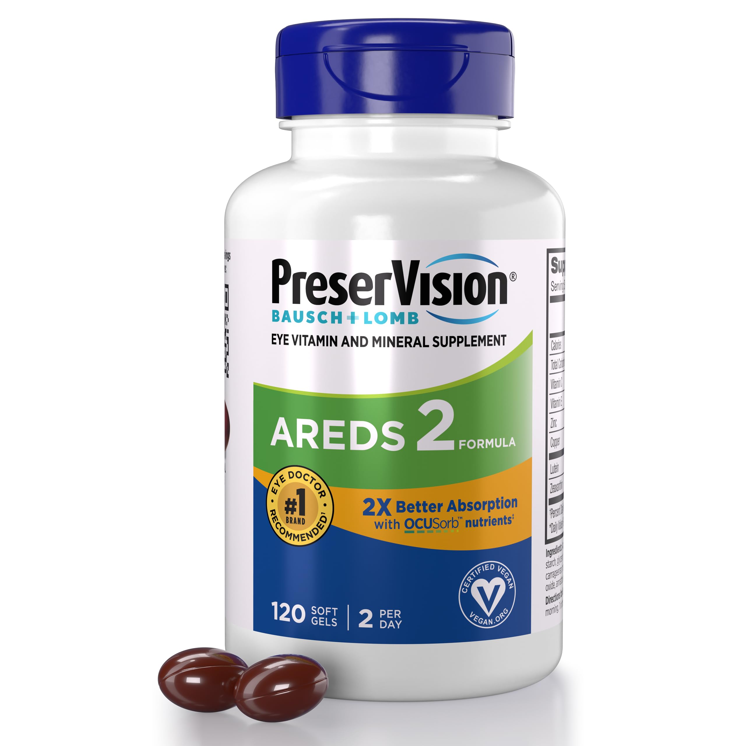 PreserVision AREDS 2 Eye Vitamin & Mineral Supplement with OCUSorb, 120 Vegan Soft Gels, Contains Lutein, Zeaxanthin, Vitamin C & E, Zinc, & Copper, Eye Health Supplements for Adults PreserVisionAu supplements