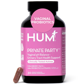 HUM Private Party Vaginal Probiotics for Women, pH Balance and Urinary Tract Support Vaginal Probiotic Supplement with Cranberry & Lactobacillus Blend, Women's Health Cranberry Pills, 30 Capsules HUMUS supplements
