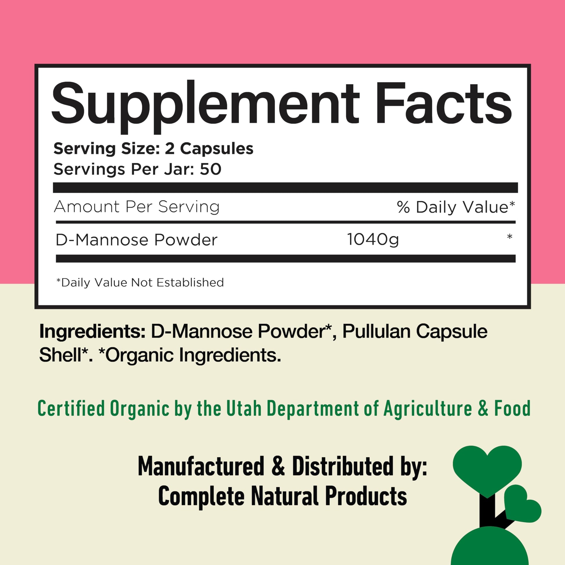 D Mannose 520mg Capsules - Organic D Mannose Supplement for UTI Support, Urinary Tract Bladder Health Pills, Plant Based Formula, Vegan Non GMO, No Fillers, 100 Capsule Count Made USA Certified Kosher Complete Natural ProductsAu supplements