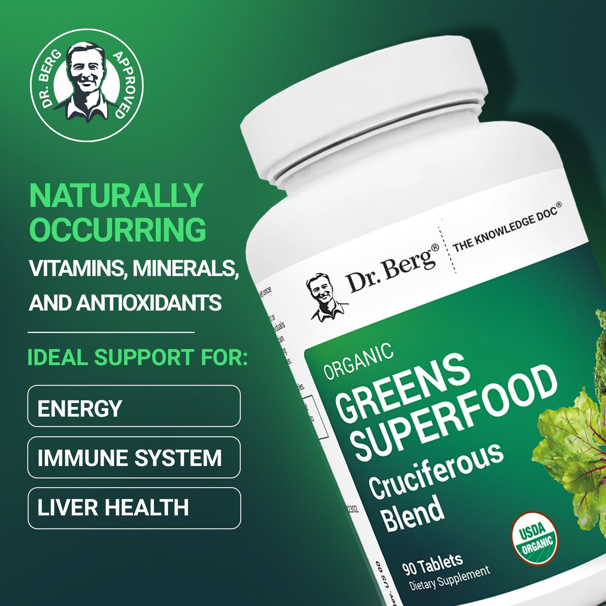 Dr. Berg's Greens Superfood Cruciferous Vegetable Tablets - Vegetable Supplements for Adults w/ 11 Phytonutrient Super Greens - Energy, Immune System & Liver Veggie Tablets - 90 Tablet Dr. Berg NutritionalsAu supplements