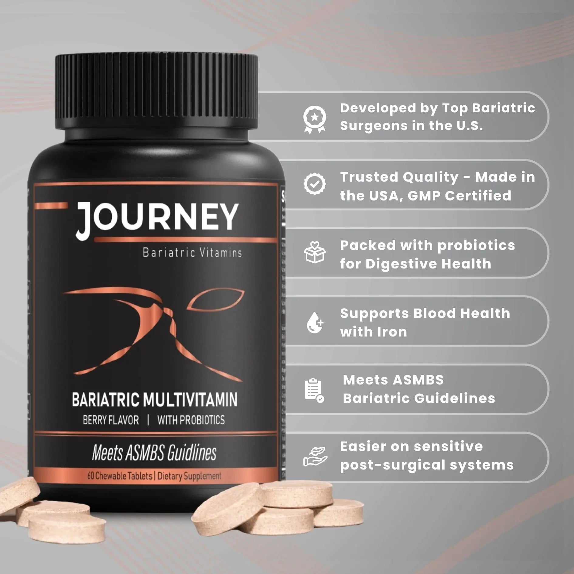 Journey Bariatric Multivitamin with Probiotics & Iron – Chewable, Berry (60 Count) Journey Bariatric VitaminsAu supplements