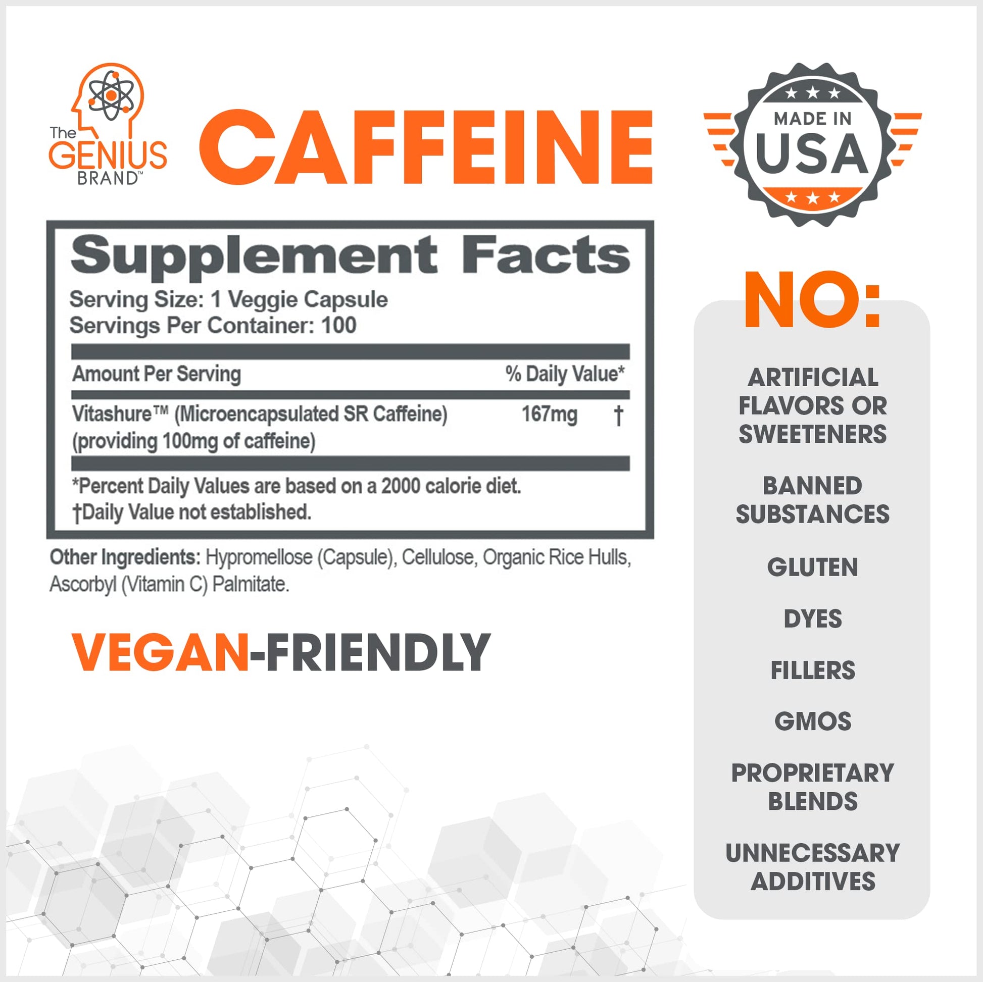 Genius Caffeine Pills 100mg, Extended-Release Microencapsulated Caffeine Pills The Genius BrandUS supplements