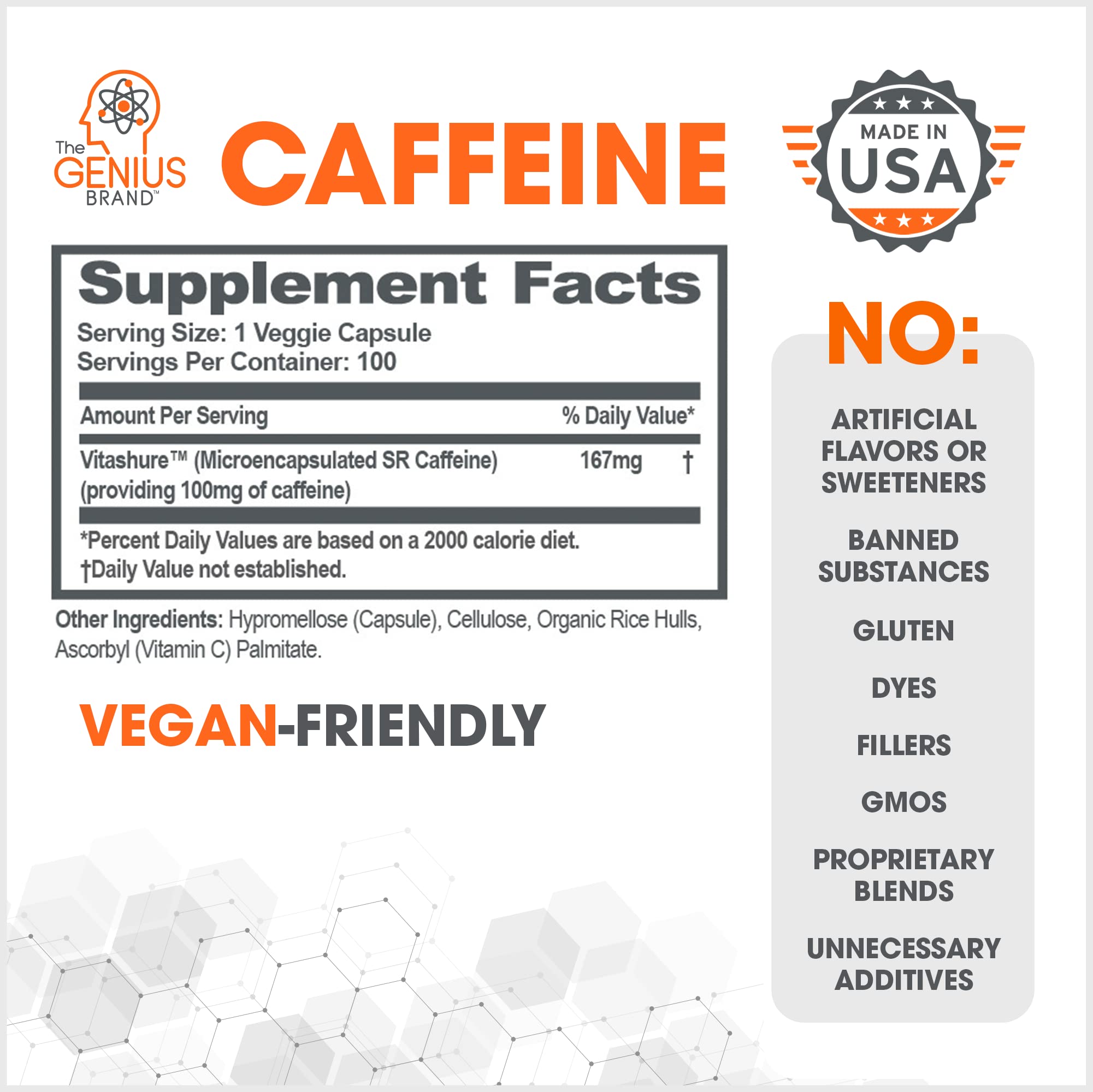 Genius Caffeine Pills 100mg, Extended-Release Microencapsulated Caffeine Pills The Genius BrandUS supplements