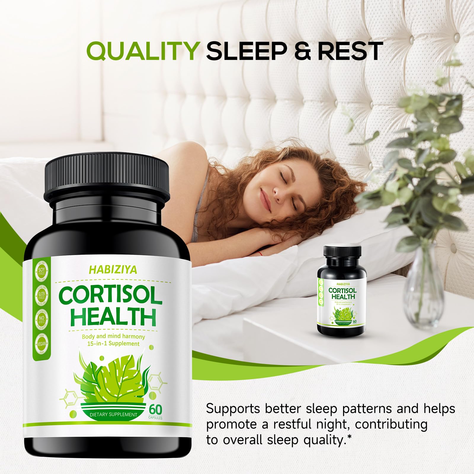 HABIZIYA Cortisol Manager Supplement for Women and Men Adrenal Support with Ashwagandha, Rhodiola Rosea, Holy Basil, Mood & Sleep Support - Non-GMO, Vegan Capsules (60 Count) HABIZIYAAu supplements