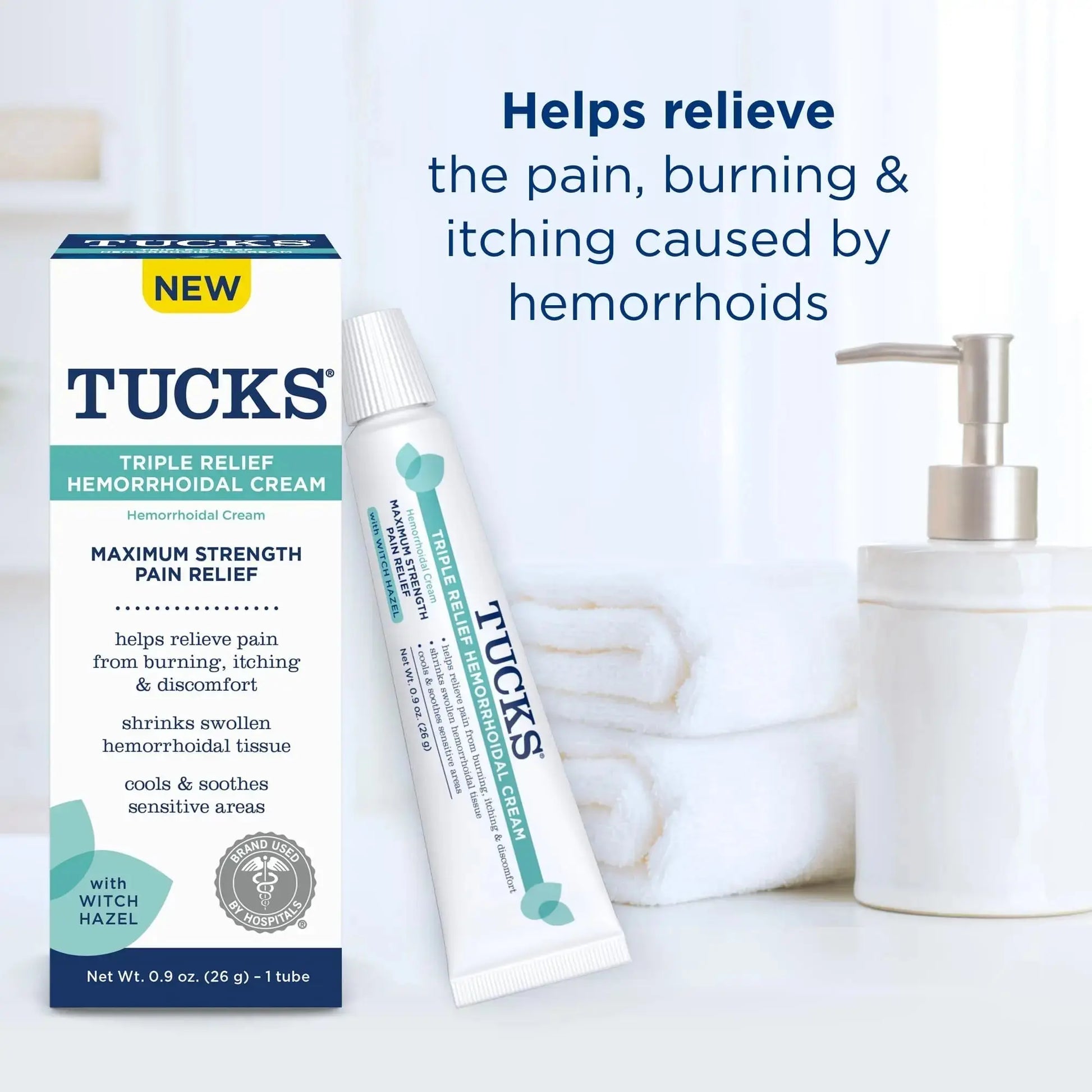 Tucks Triple Relief Hemorrhoidal Cream, Maximum Strength Pain Relief from Burning, Itching and Discomfort, with Witch Hazel, Treatment, Brand Used by Hospitals, 0.9oz. (26g) TUCKSAu supplements