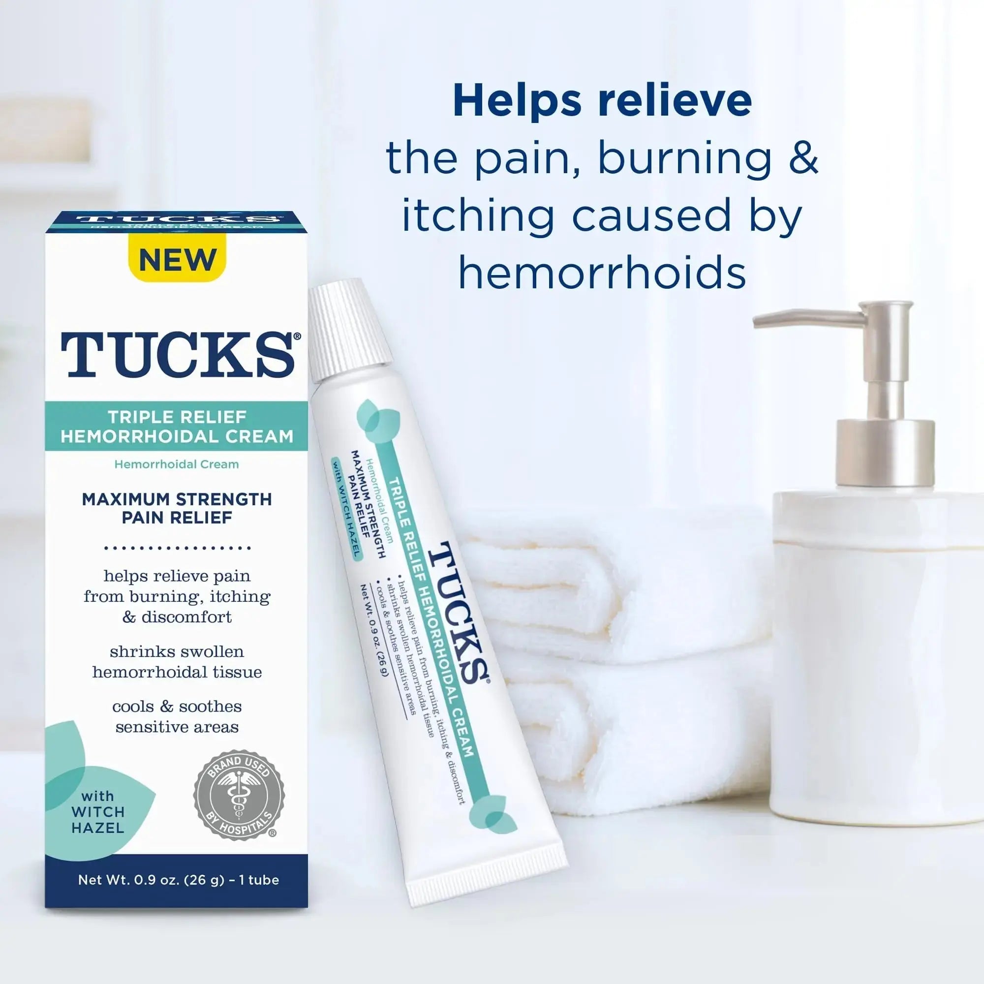 Tucks Triple Relief Hemorrhoidal Cream, Maximum Strength Pain Relief from Burning, Itching and Discomfort, with Witch Hazel, Treatment, Brand Used by Hospitals, 0.9oz. (26g) TUCKSAu supplements