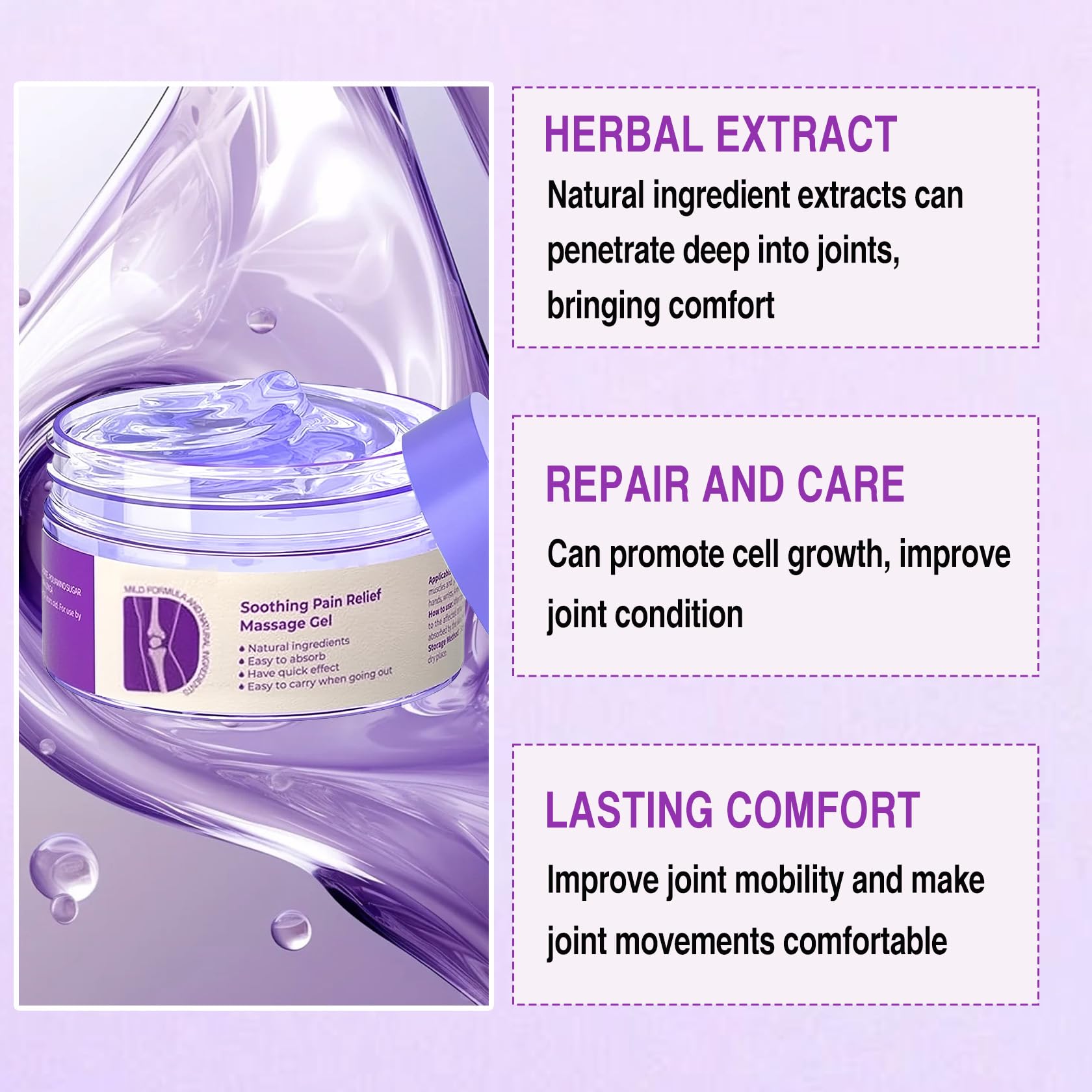 2 PCS Joint Gel Purple Gel，Soothing Pain Relief Massage Cream，Full-Body Joint Effective Soothes for Knees, Lumbar, Hands, Neck and Shoulders PERVALAAu supplements