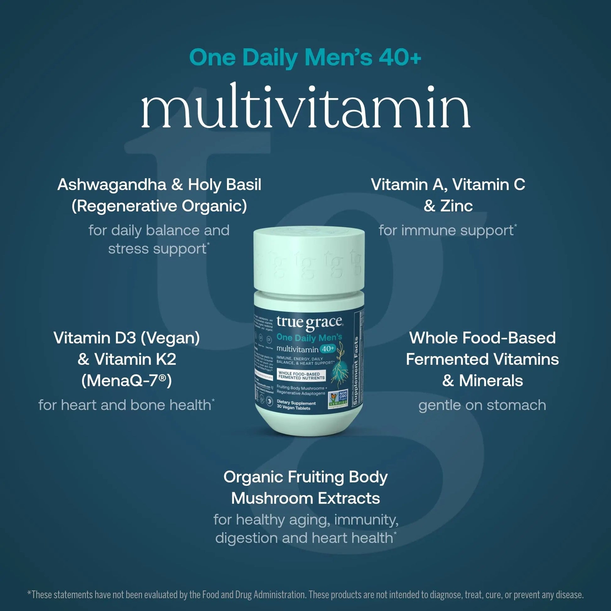 True Grace Men's 40+ One Daily Multivitamin Fermented Minerals, Organic Adaptogens & Mushrooms Whole Body Balance Immune True GraceAu supplements