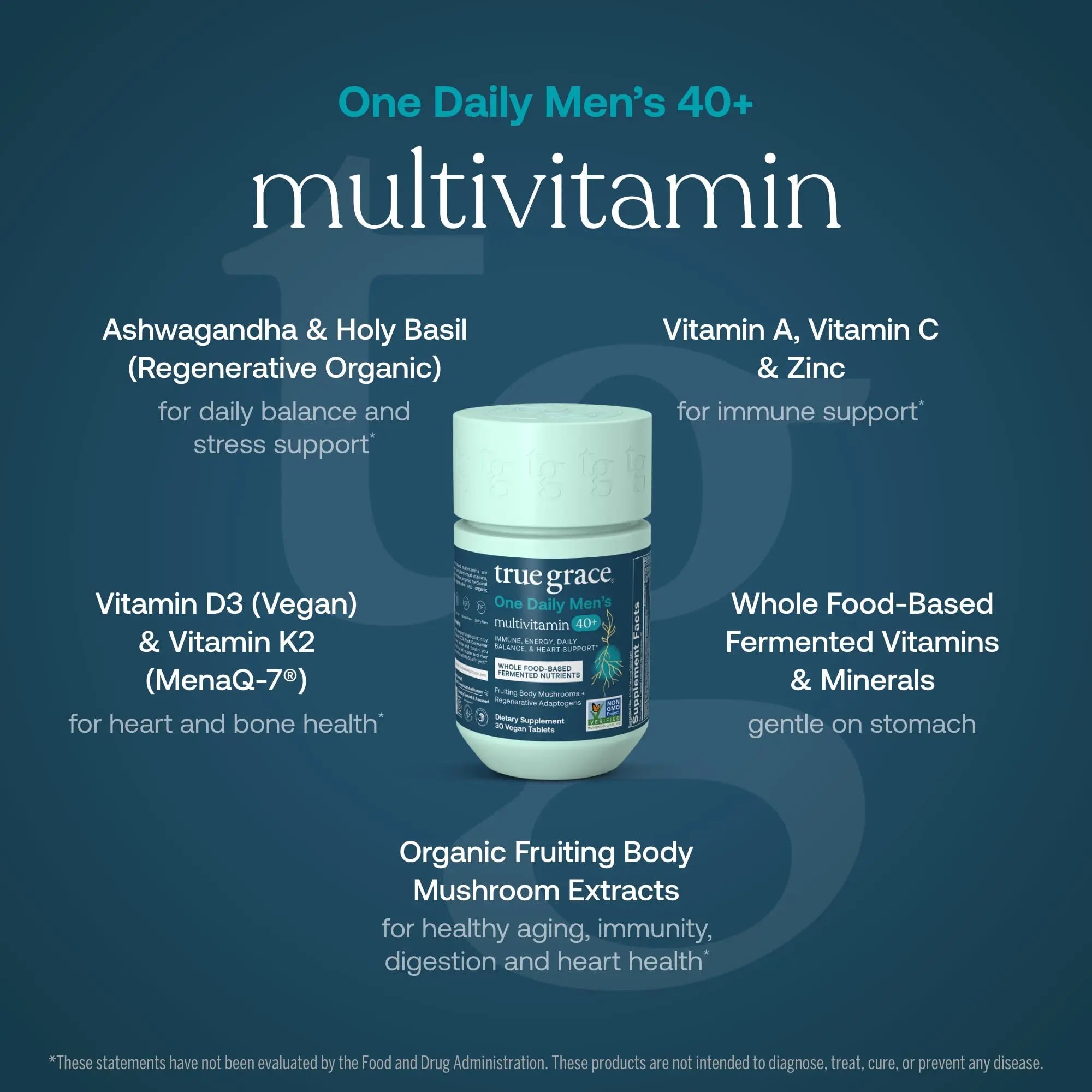 True Grace Men's 40+ One Daily Multivitamin Fermented Minerals, Organic Adaptogens & Mushrooms Whole Body Balance Immune True GraceAu supplements