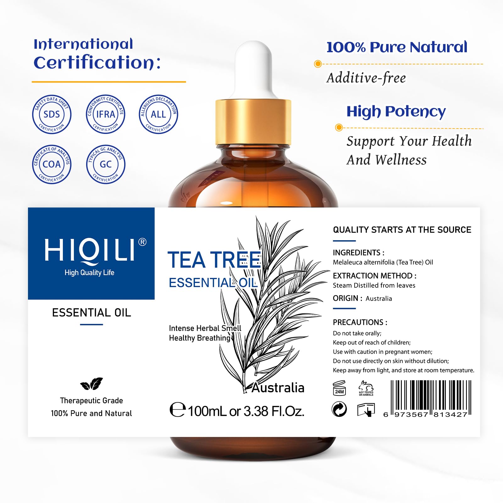 HIQILI Tea Tree Essential Oil (100 ML), 100% Pure for Toenail Fungus, Hair Damage HIQILIAu supplements