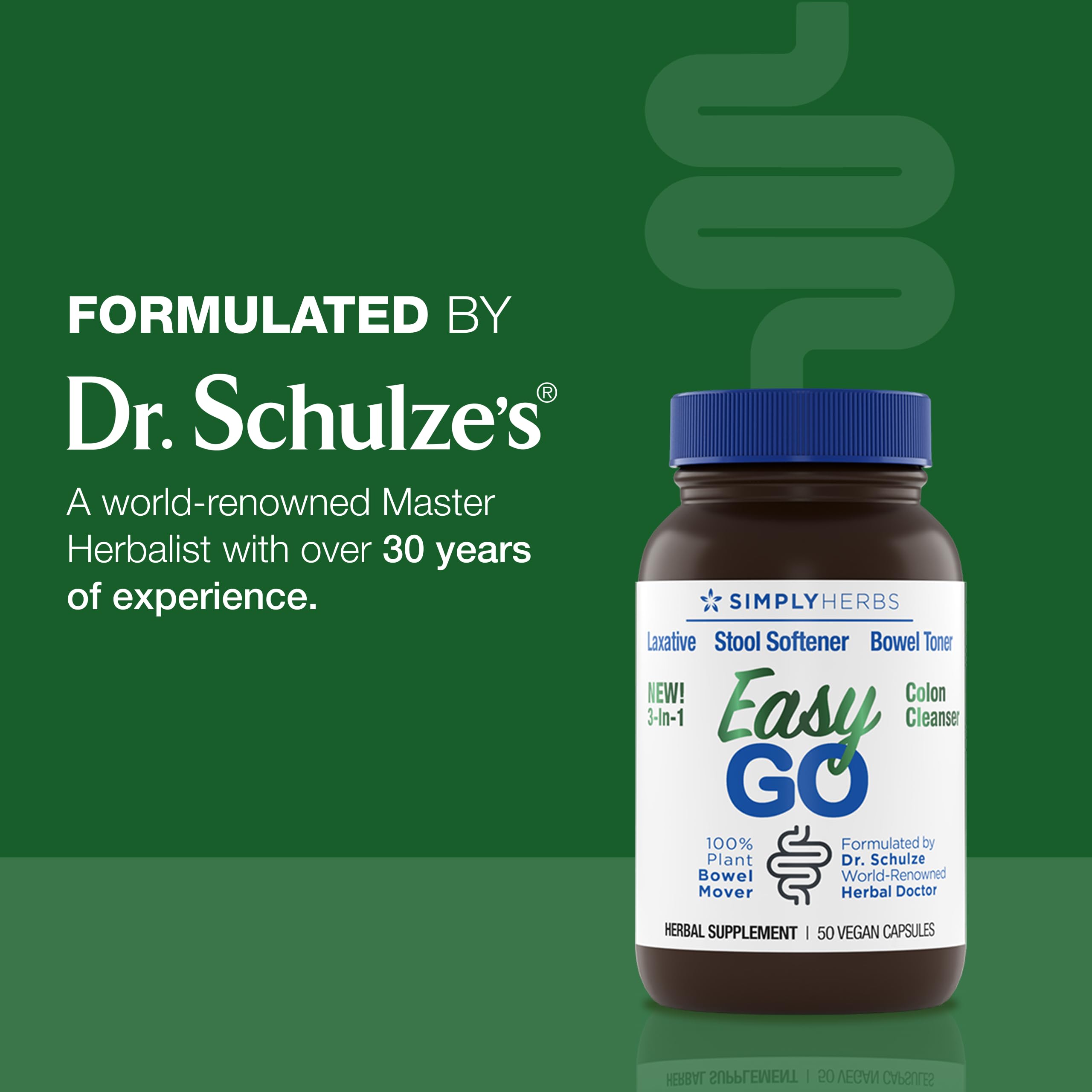 Simply Herbs Easy Go Bowel Mover - Adult Cleansing Supplement for Colon Health Support - Bowel Movement Aid - Stool Softener - Daily-Use Laxative - Plant-Based Ingredients - Vegan - 50 Count Dr. Schulze'sAu supplements