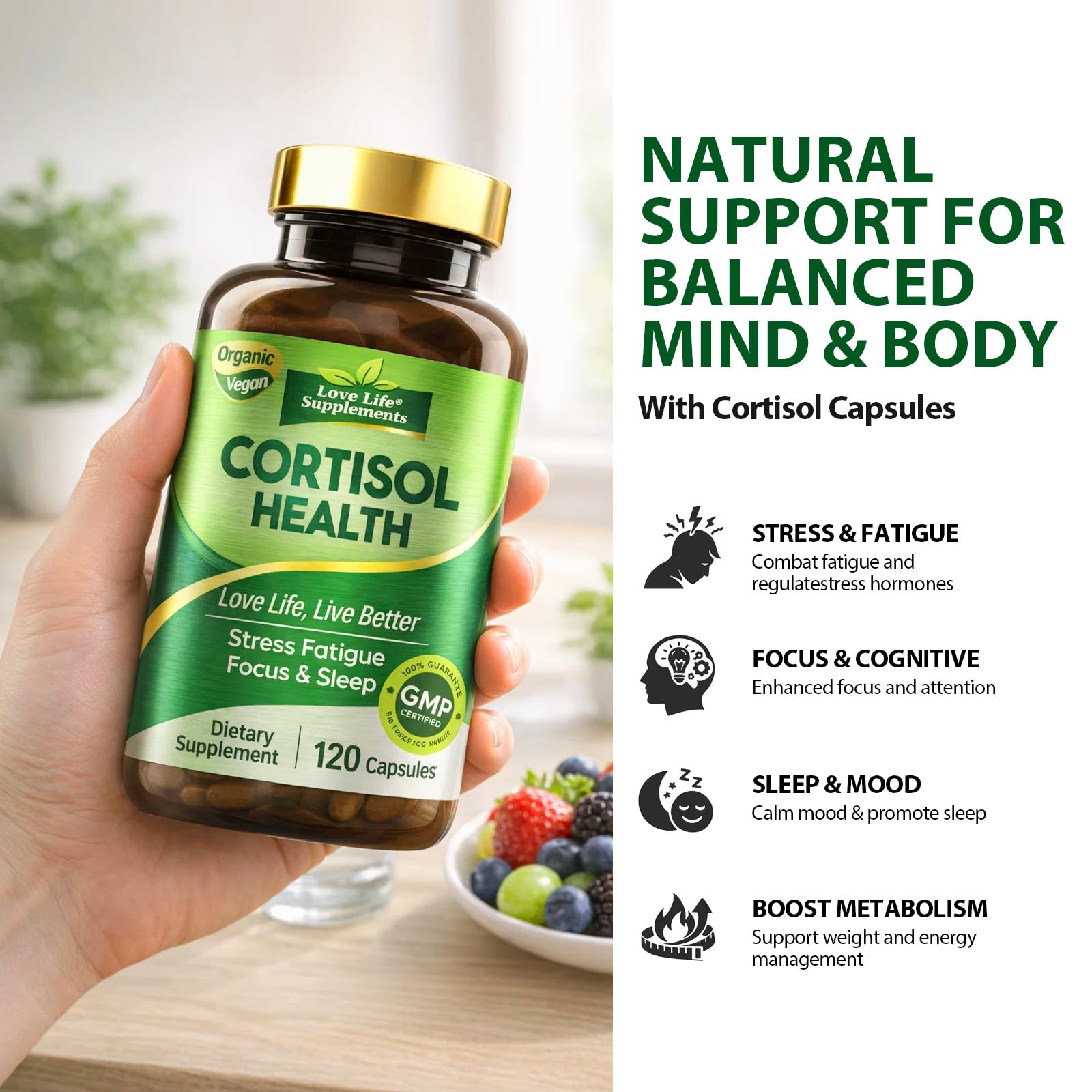 Cortisol Supplements for Women/Men, Advanced Stress & Cortisol Support with Ashwagandha & Rhodiola Rosea, Promotes Relaxation, Mood, Focus, and Restful Sleep for Men and Women, 120 Capsules Love Life SupplementsAu supplements
