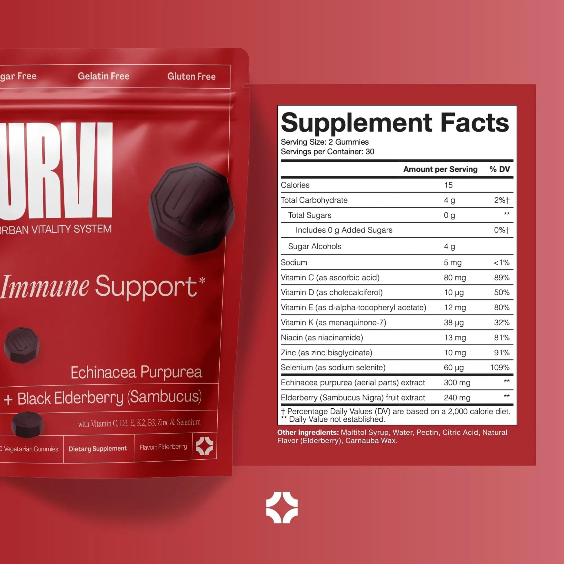 URVI® Immune Support Gummies - Vitamin C, D3 K2, E, Niacin, Zinc & Selenium with Elderberry & Echinacea URVIAu supplements