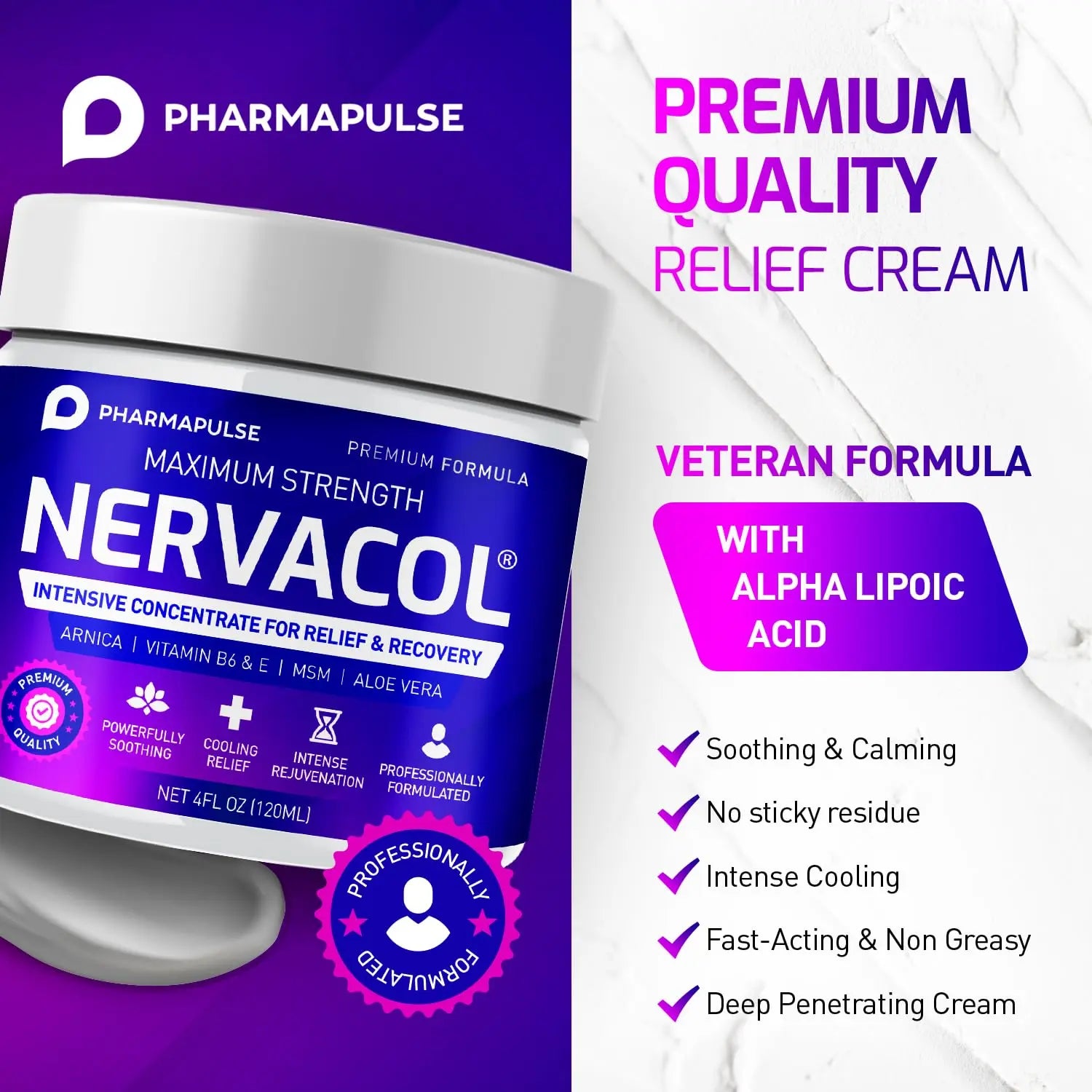 Pharmapulse Neuropathy Nerve Therapy & Relief Cream - Maximum Strength Relief Cream for Foot, Hands, Legs, Toes Includes Alpha Lipoic Acid, Arnica, Vitamin B6, Aloe Vera, MSM - Effective Soothing 4oz PharmapulseAu supplements