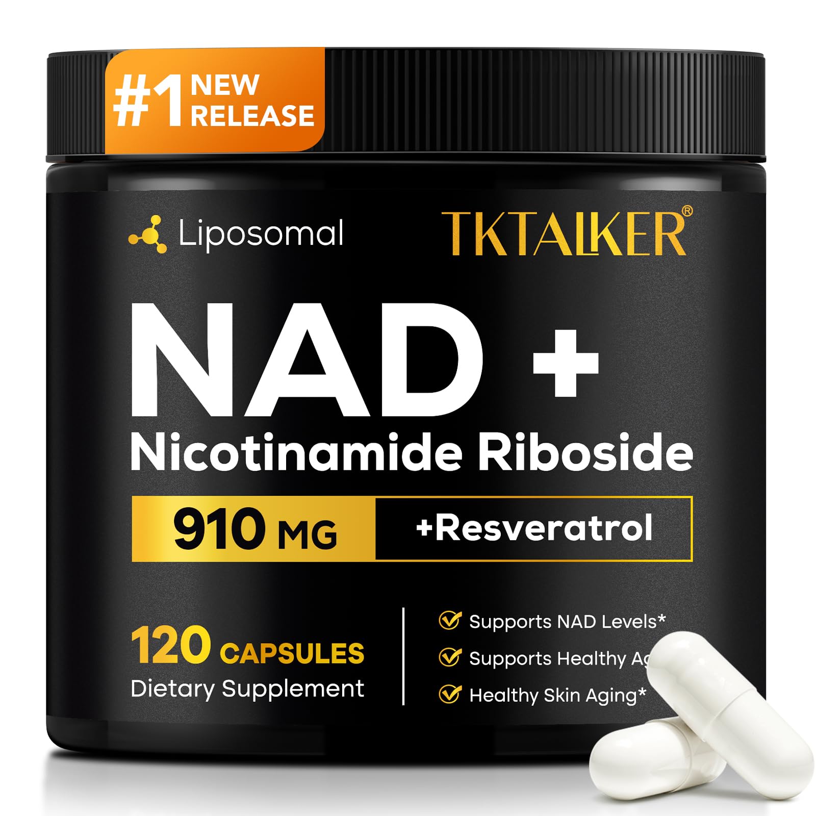 TKTALKER NAD Supplement, 910MG Liposomal Nicotinamide Riboside with Resveratrol & Quercetin, Anti-Aging, Cellular Energy, Mental Focus & Stamina & Healthy, Women & Men, 120 Capsules TKTALKERAu supplements