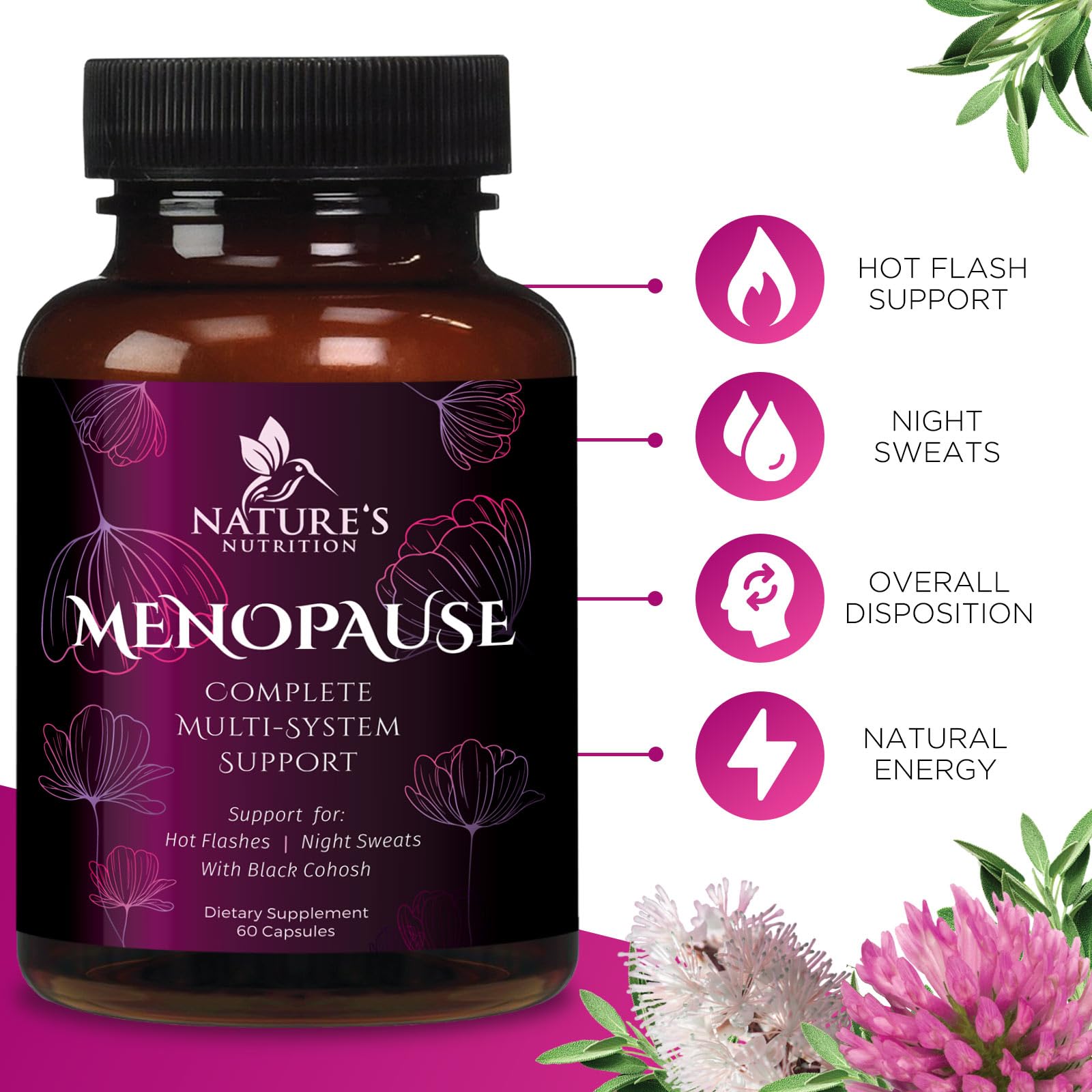 Menopause Supplements for Women - Complete Menopause Relief with Dong Quai & Black Cohosh - For Natural, Mild Hot Flash & Night Sweats - Hormone, Energy & Balance Support, Bottled in USA - 60 Capsules Nature's NutritionAu supplements