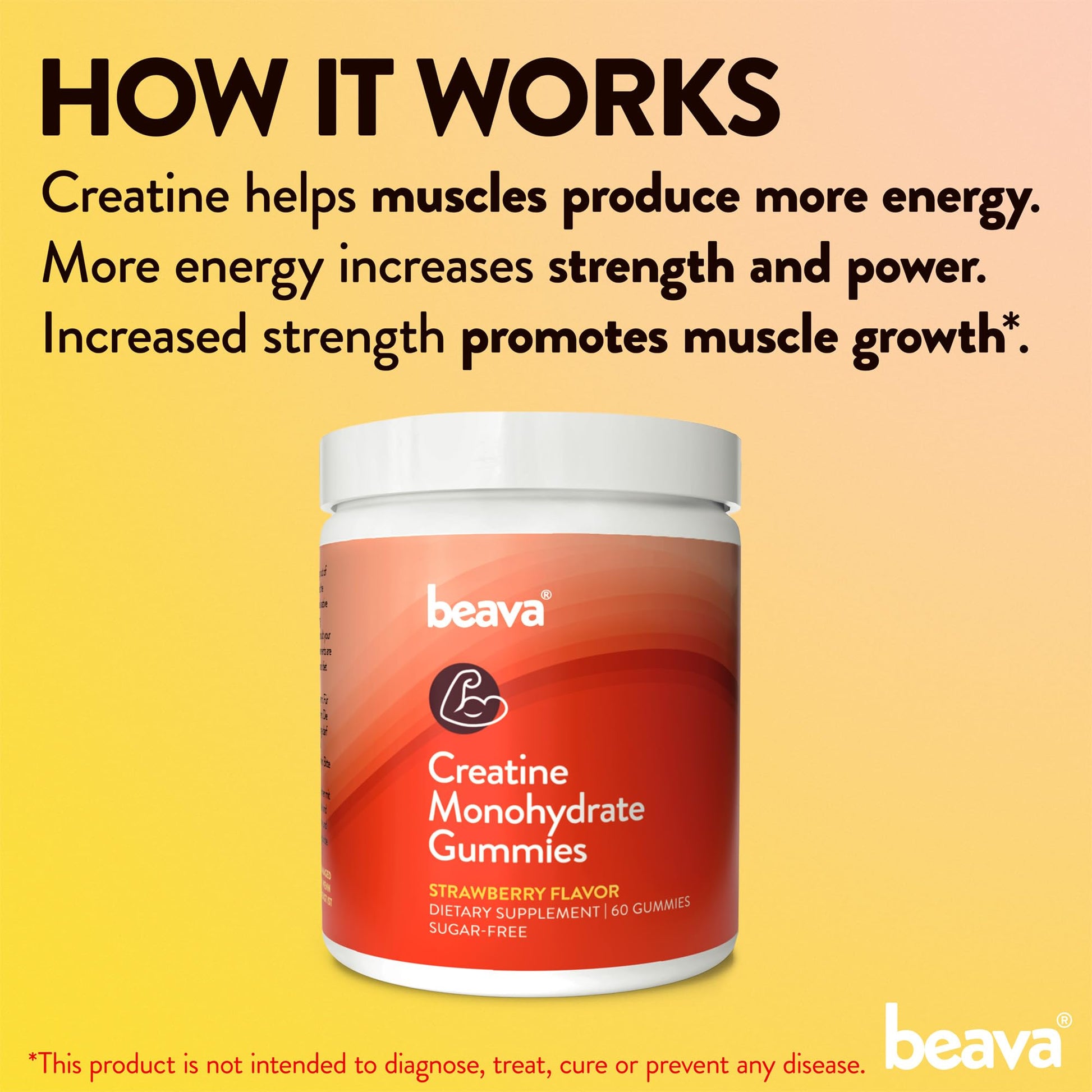 Creatine Monohydrate Gummies - 30 Servings - Vegan Creatine Chews for Muscle Growth, Muscle Recovery, Workout Recovery, Anaerobic Endurance - No Loading Phase - No Bloating - Strawberry - No Sugar beavaAu supplements