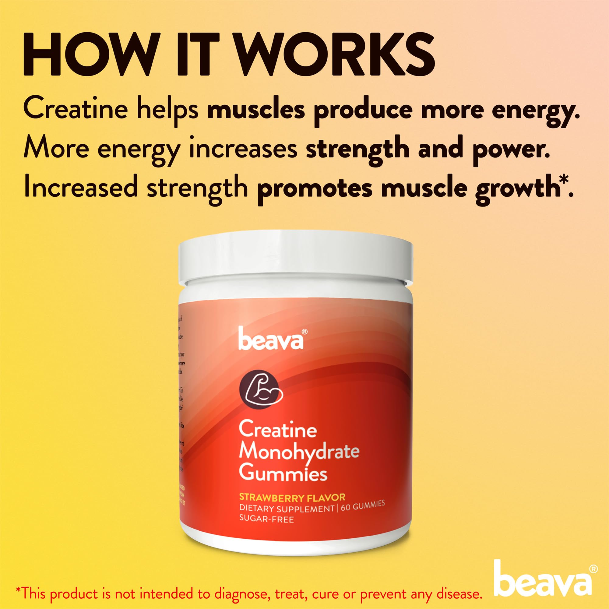 Creatine Monohydrate Gummies - 30 Servings - Vegan Creatine Chews for Muscle Growth, Muscle Recovery, Workout Recovery, Anaerobic Endurance - No Loading Phase - No Bloating - Strawberry - No Sugar beavaAu supplements
