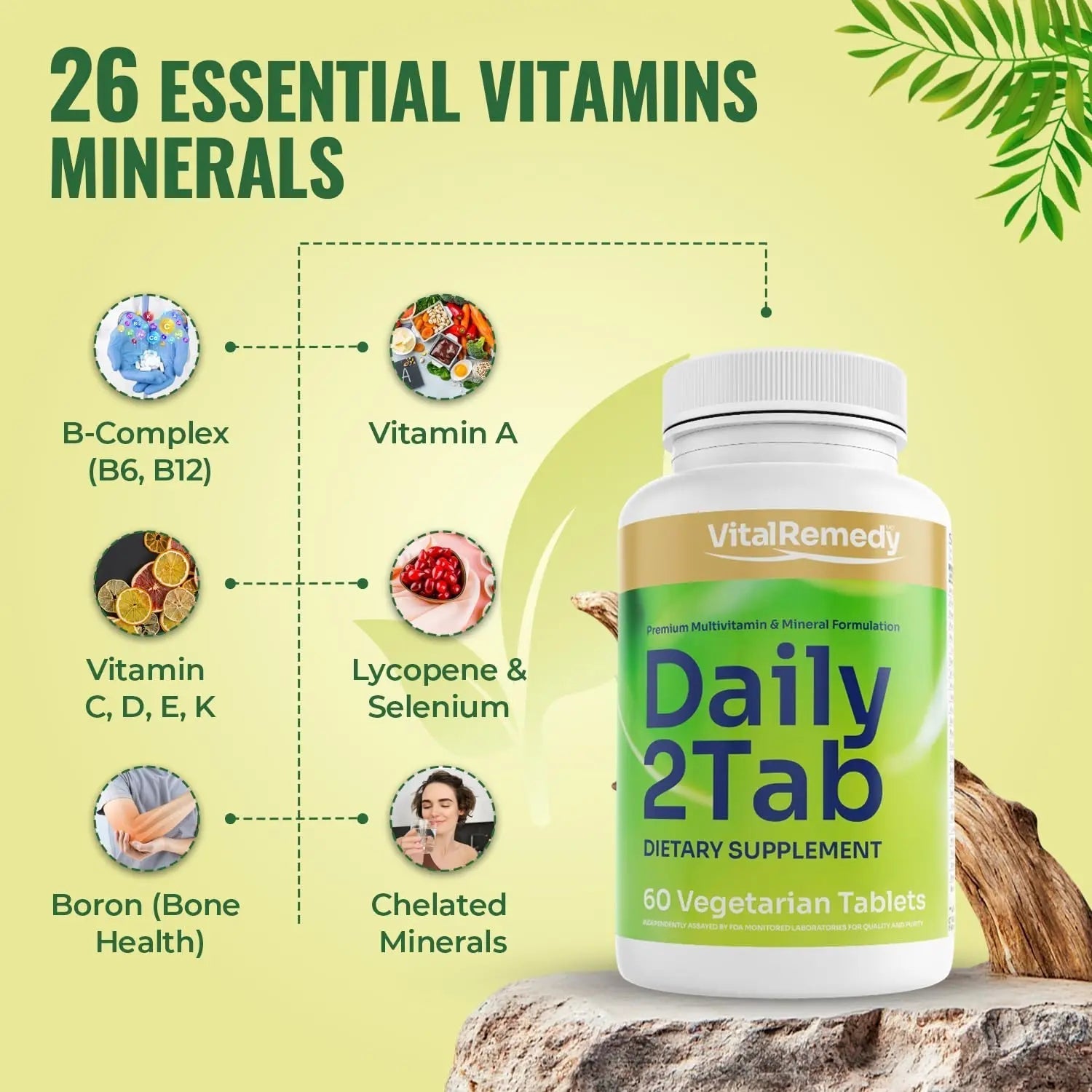 VitalRemedyMD Daily2Tab - All You Need Multivitamin Plus Multimineral Formula. 26 Essential Nutrients for Women and Men, 60 Tablets VitalRemedyMDAu supplements