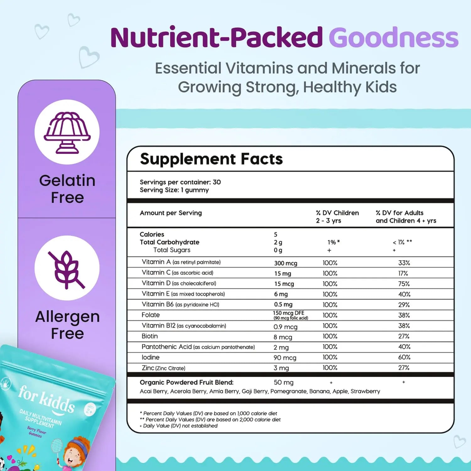 ZettoA Daily Multivitamins for Kids Ages 2+, Berry Gummies with 11 Essential Vitamins & Minerals for Immune Support ZettoAAu supplements