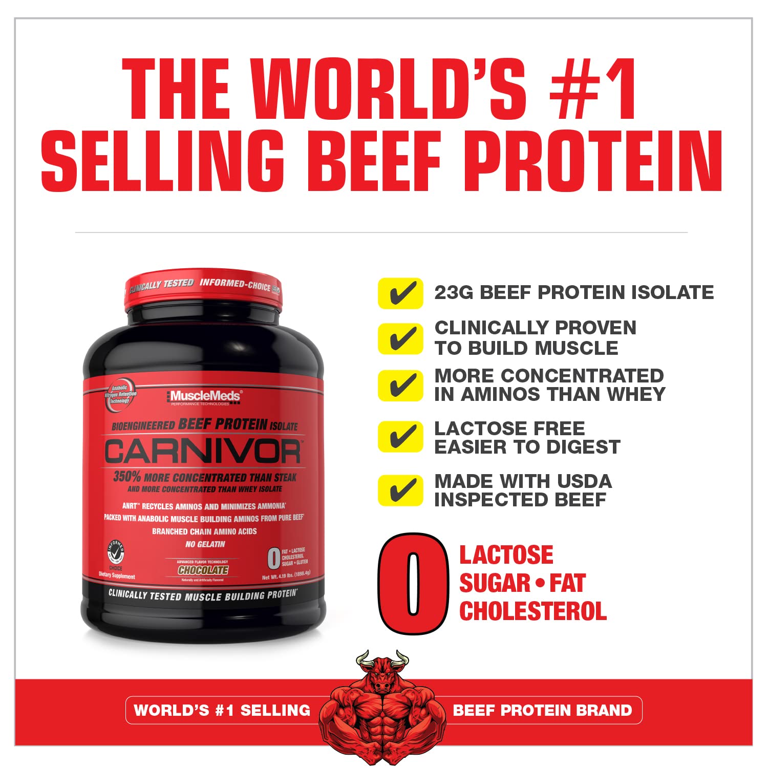 MuscleMeds, Carnivor Beef Protein Isolate Powder 56 Servings, Chocolate, 72 Ounce MuscleMedsUS supplements