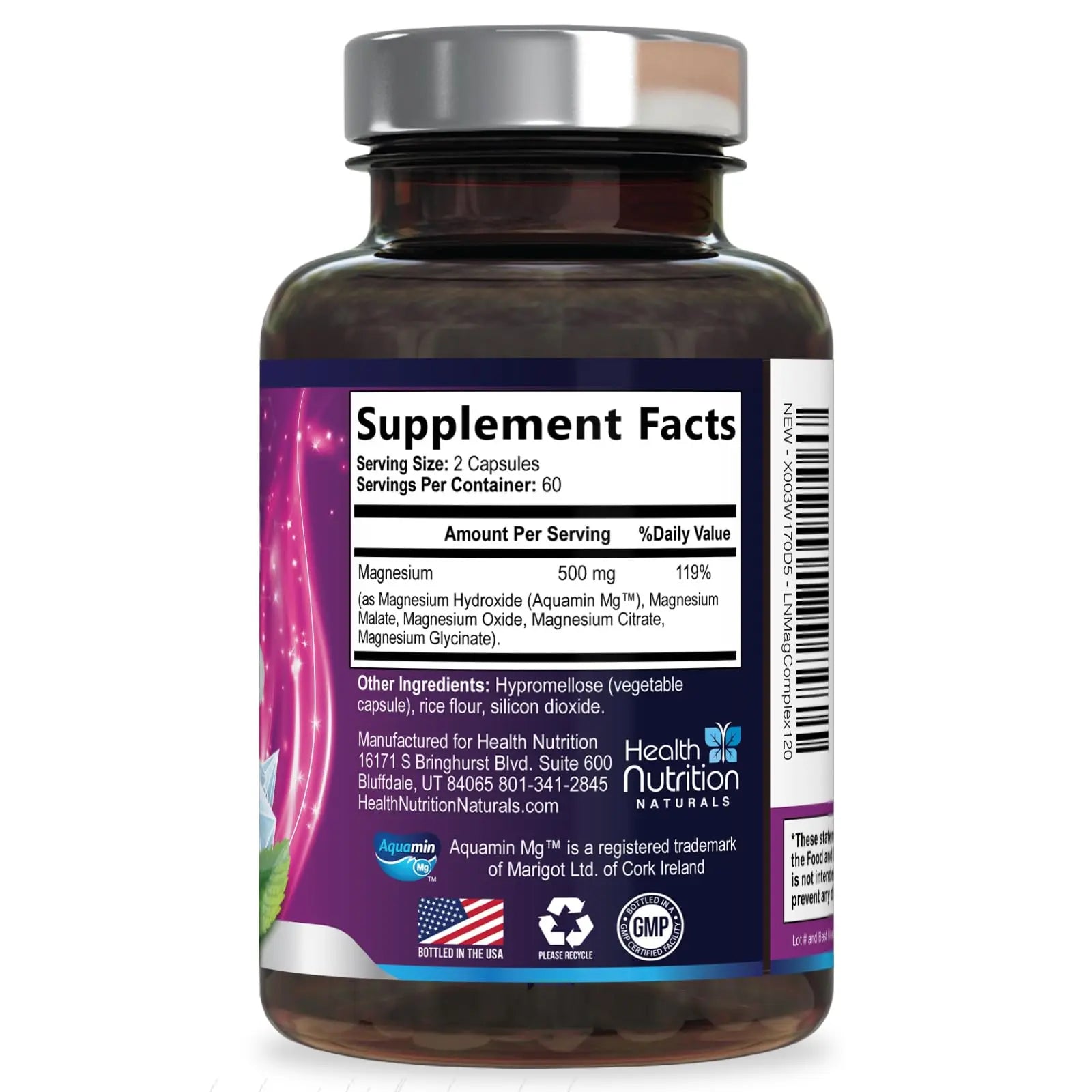 Magnesium Complex Capsules - 500mg per Serving Magnesium - High Absorption Chelated Mineral Supplement - with Oxide, Glycinate, Malate, Citrate for Muscle Bone and Heart Health Support - 120 Capsules Health Nutrition Naturalsnz supplements