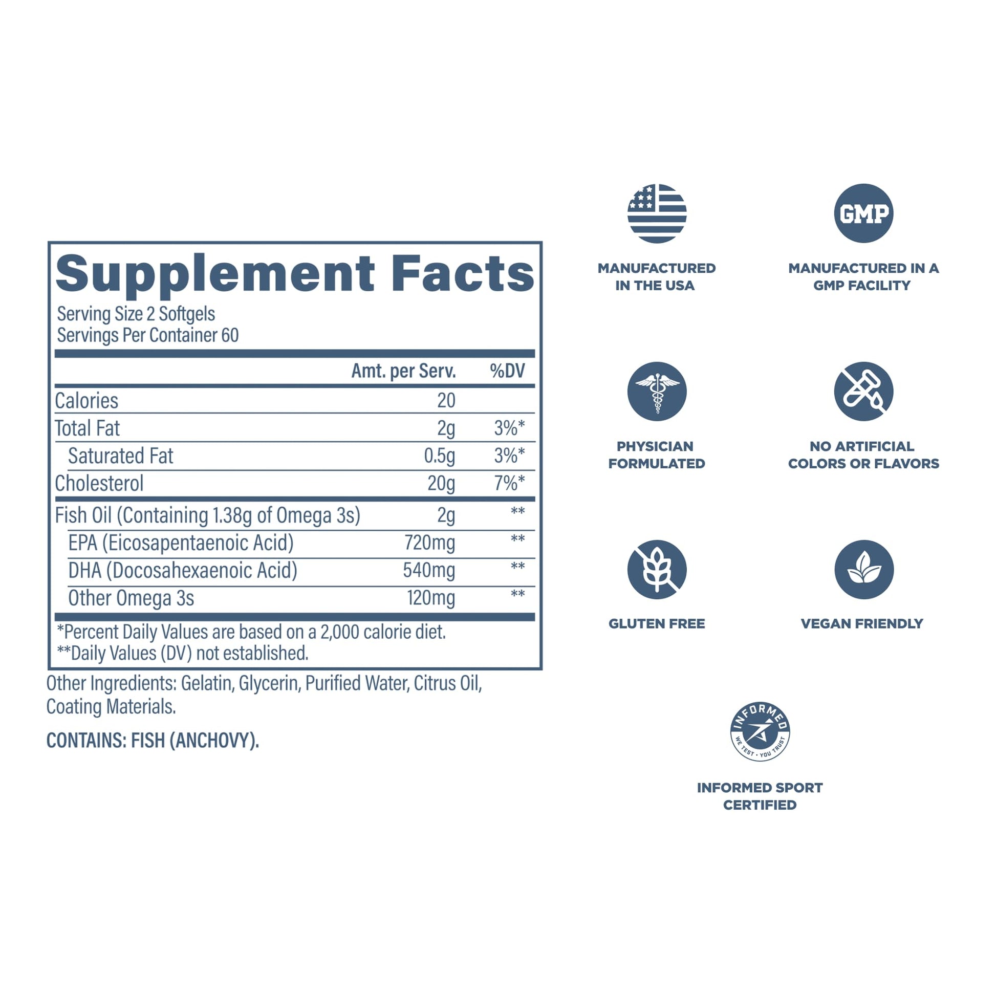 Revive MD Omega 3 Fish Oil Supplements for Men & Women – Softgels with EPA & DHA Fatty Acids for Healthy Skin & Joints, Heart & Brain Support – Vegan-Friendly, Gluten-Free (120 Softgels) ReviveAu supplements