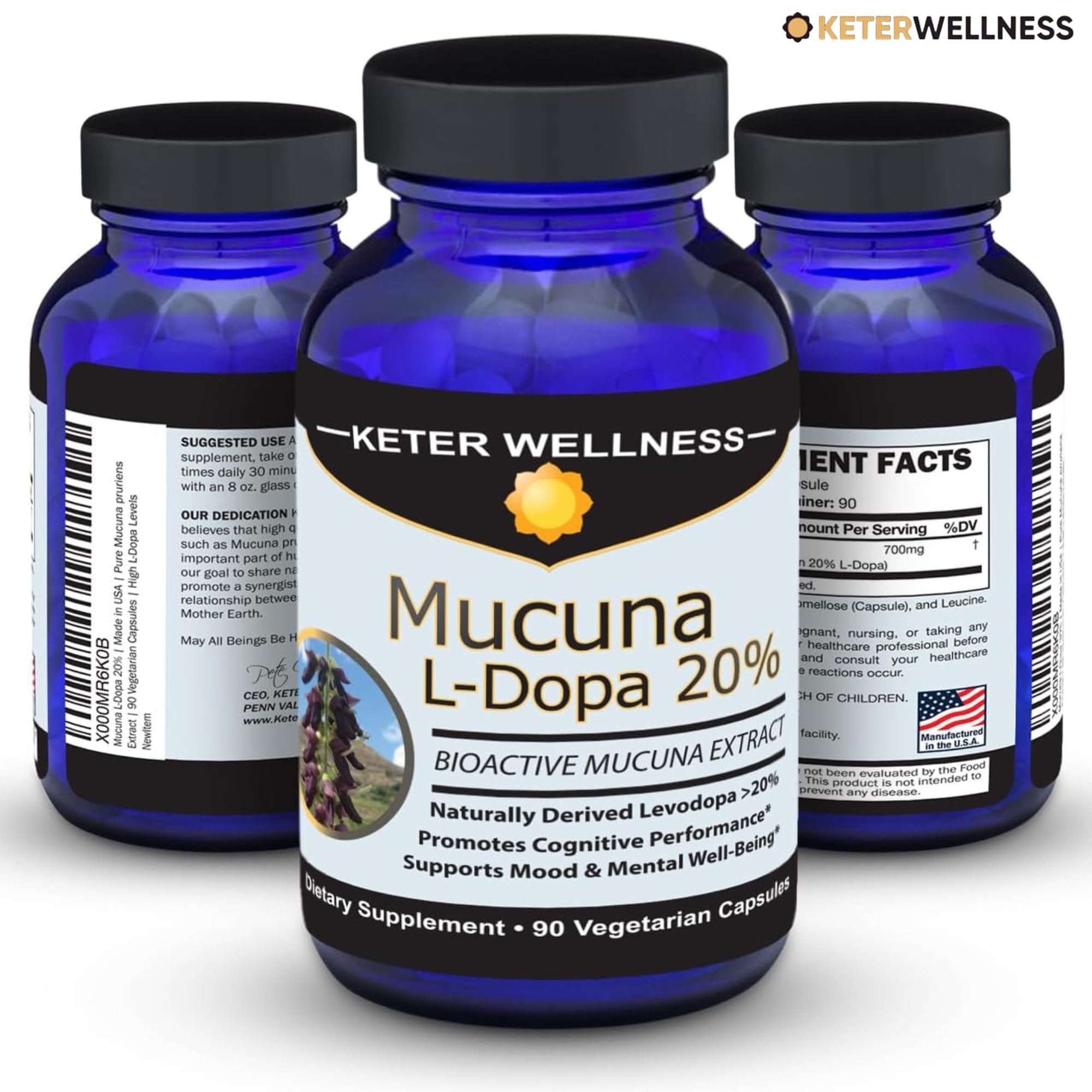 Mucuna Pruriens 20% L-Dopa – Standardized Velvet Bean Extract for Natural Dopamine, Focus & Mood Support – Pure 8:1 Concentrated Herbal Supplement – Vegan, Non-GMO, 90 Capsules Keter WellnessAu supplements
