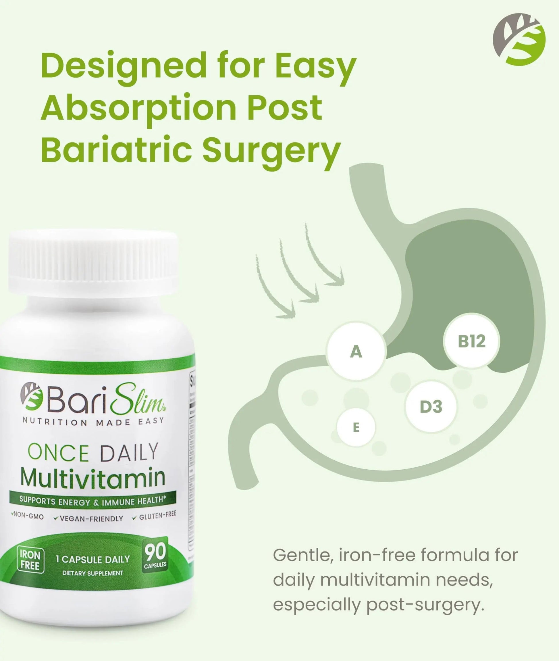 BariSlim Once Daily Bariatric Multivitamin Capsule - Iron-Free Formula - Bariatric Vitamin and Supplement for Post Surgery BariSlimAu supplements