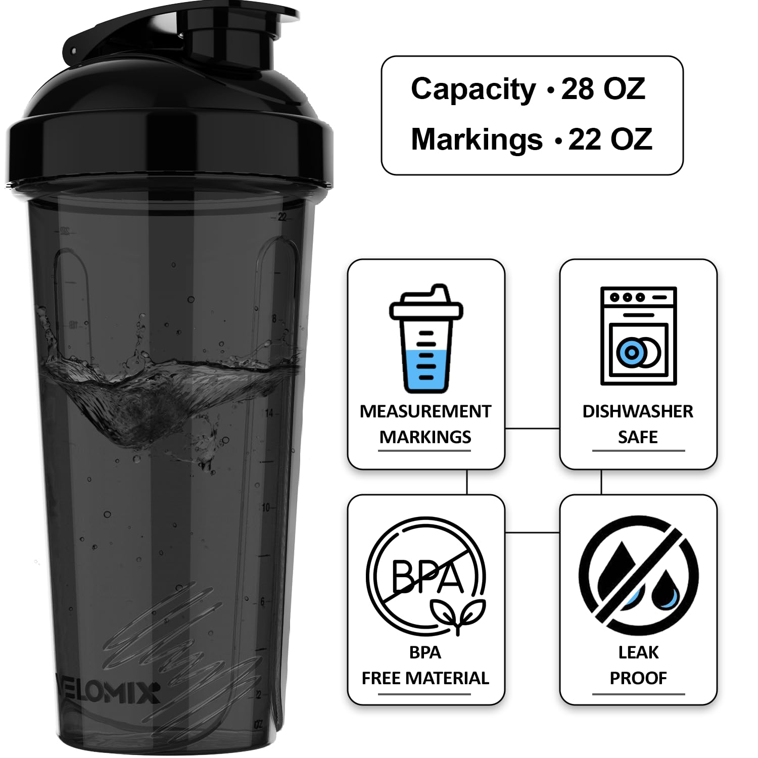 VELOMIX -4 PACK- Protein Shaker Bottles for Protein Mixes, 28 OZ Shaker Cups for Protein Shakes VELOMIXUS supplements