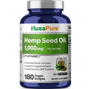 NusaPure Hemp Oil 1,000mg Per Serving, 180 Veggie Softgels, Non-GMO, Vegan NusaPureAu supplements