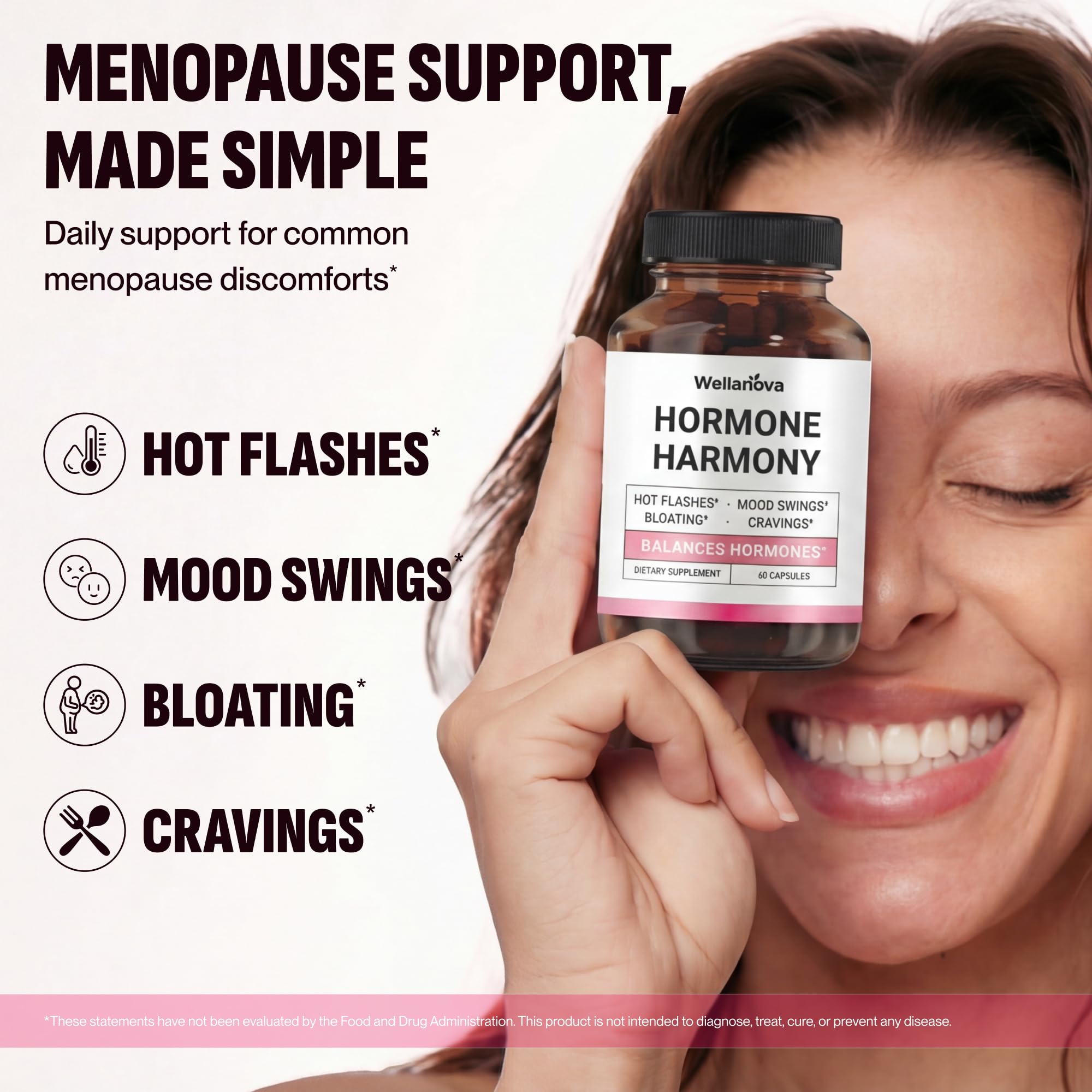 Wellanova Hormone Harmony for Women – Natural Hormonal Balance Support for Menopause & Perimenopause – Hot Flashes, Mood Swings, Cravings, Bloating Relief – 60 Capsules WellanovaAu supplements