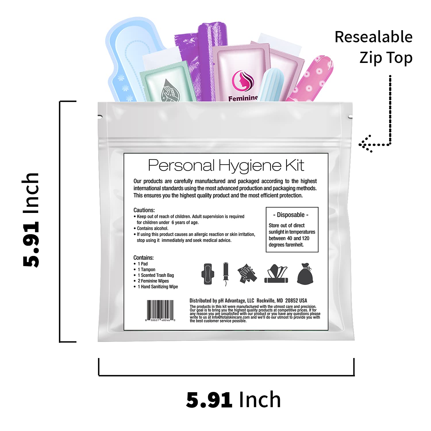 Menstrual Kit All-in-One | Convenience on The Go | Single Period Kit Pack for Travelling, Tweens pH AdvantageAu supplements