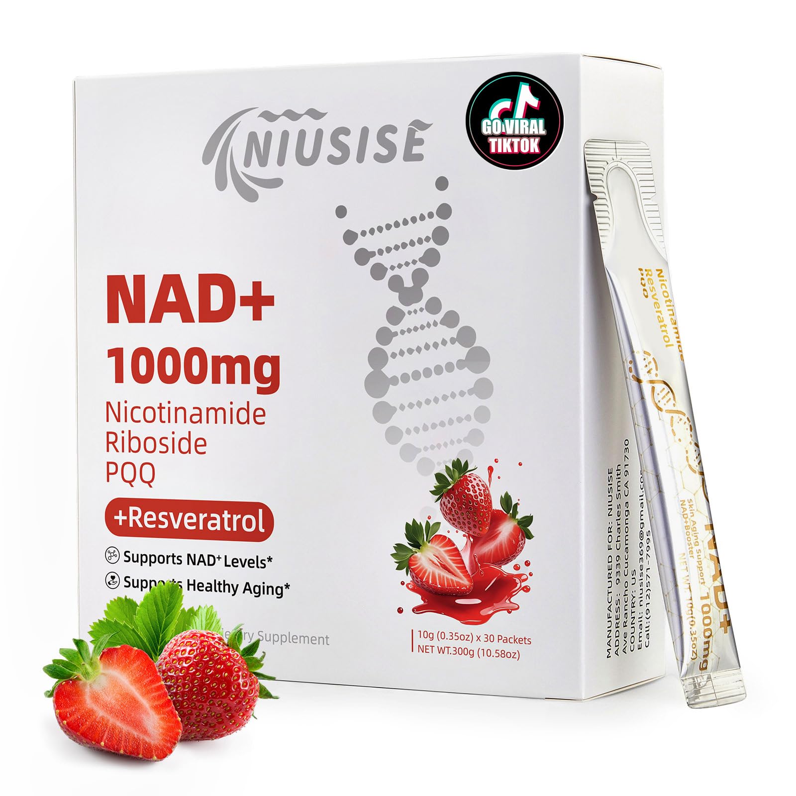 NIUSISE NAD Supplement, NAD+ Liquid, 1000mg Enhanced Formula with PQQ, Nicotinamide Riboside & Resveratrol, Advanced Anti-Aging Support for Men & Women, Sustained Energy, Vitality Boost (30 Packets) NIUSISEAu supplements